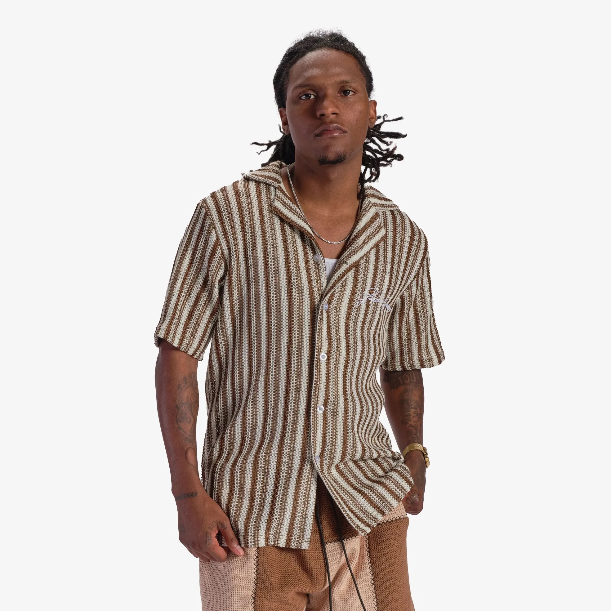 "Ritz" Button-Up (brown stripe)