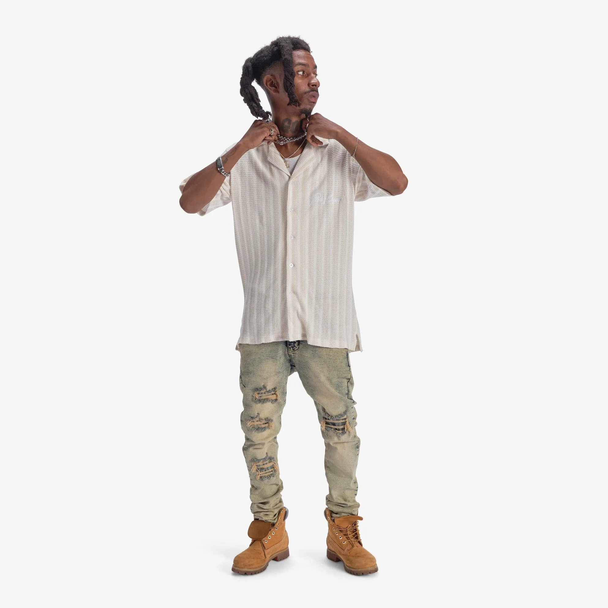 "Sierra" Button-Up (tan stripe)