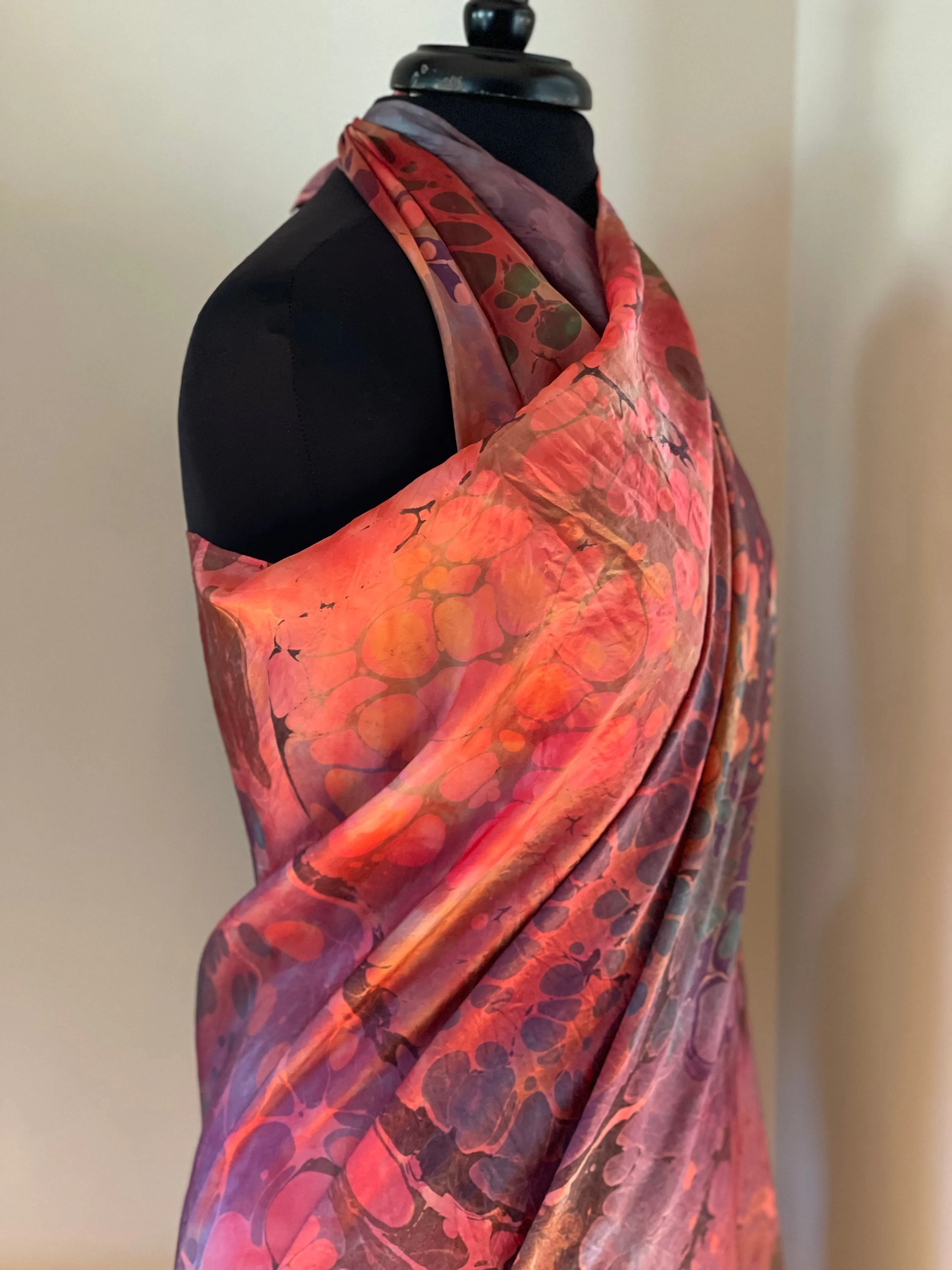 Rainbow dyed Sarong Wrap 44x69 water marbled Habotai Silk random.