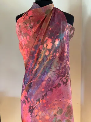 Rainbow dyed Sarong Wrap 44x69 water marbled Habotai Silk random.