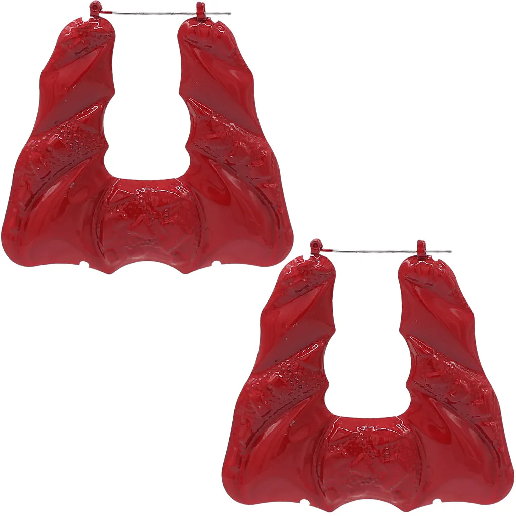 Red Trapezoid Bamboo Hoop Earrings