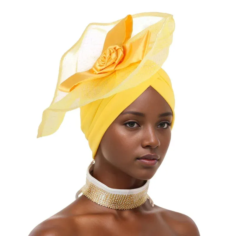 Retro Veil Turban Cap for Women Exaggerated Party Headpiece Hat African Head Wraps Bonnet Muslim Wrap Head Turbans