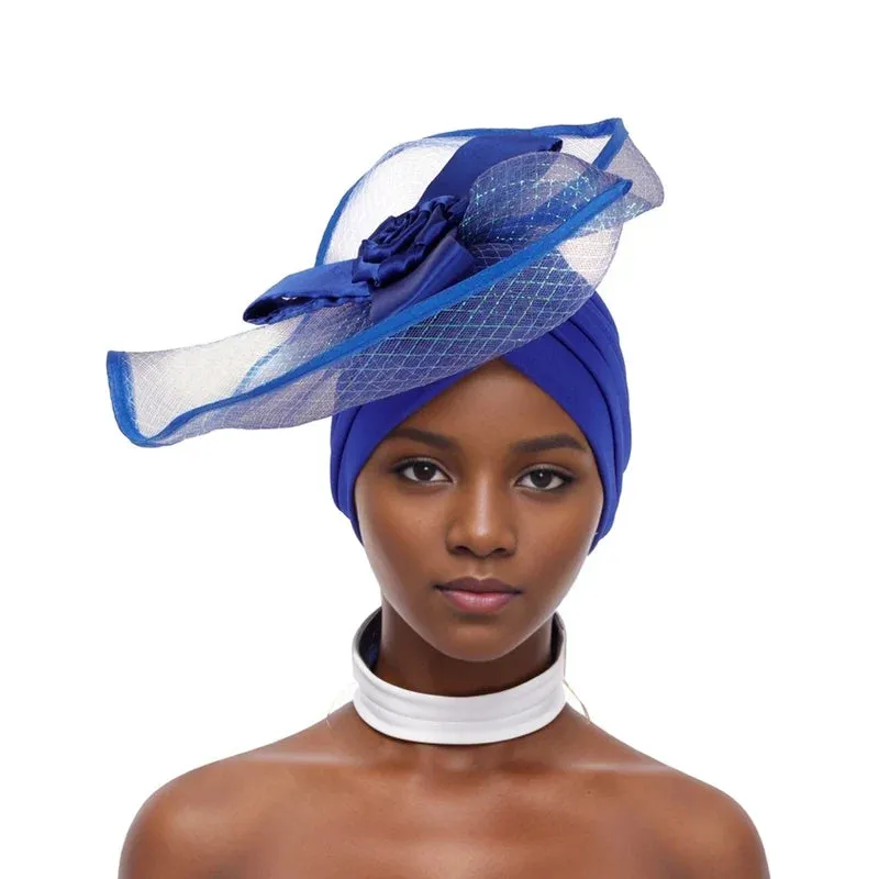 Retro Veil Turban Cap for Women Exaggerated Party Headpiece Hat African Head Wraps Bonnet Muslim Wrap Head Turbans