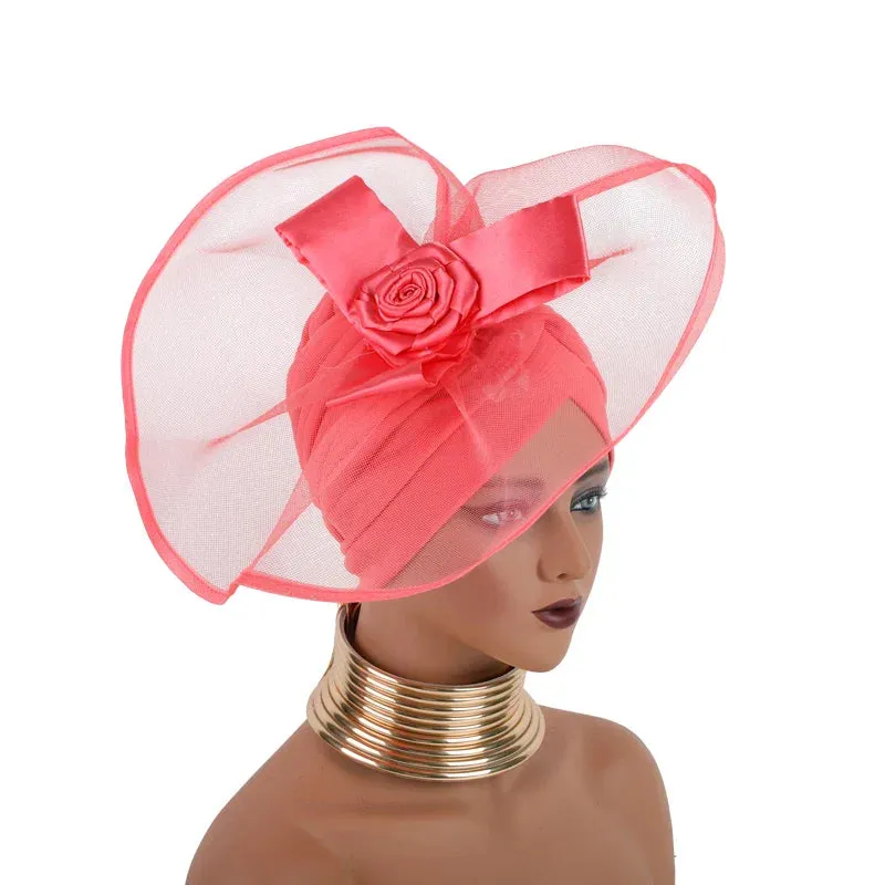 Retro Veil Turban Cap for Women Exaggerated Party Headpiece Hat African Head Wraps Bonnet Muslim Wrap Head Turbans