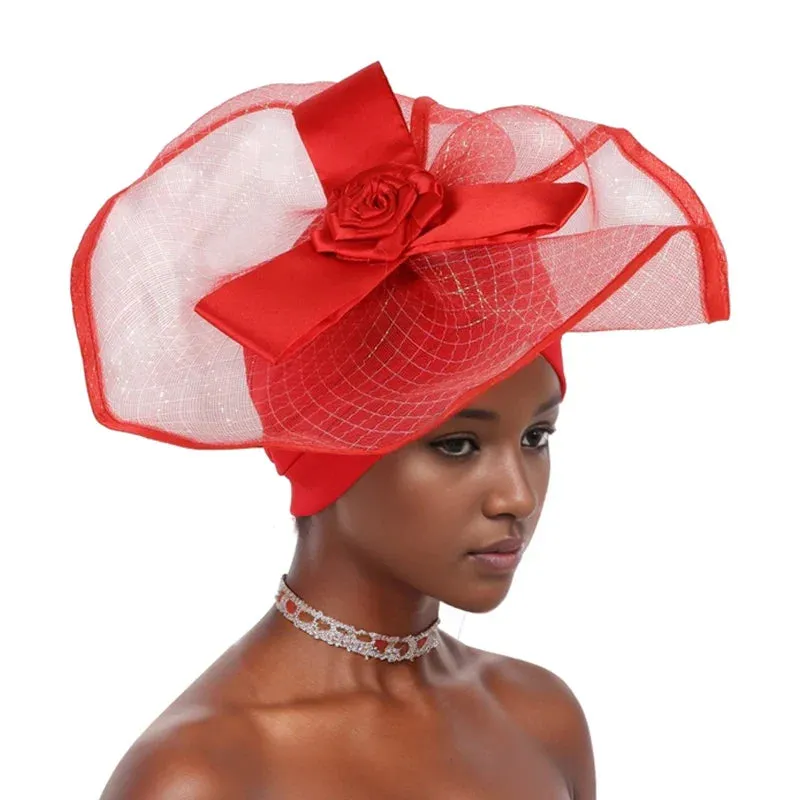 Retro Veil Turban Cap for Women Exaggerated Party Headpiece Hat African Head Wraps Bonnet Muslim Wrap Head Turbans
