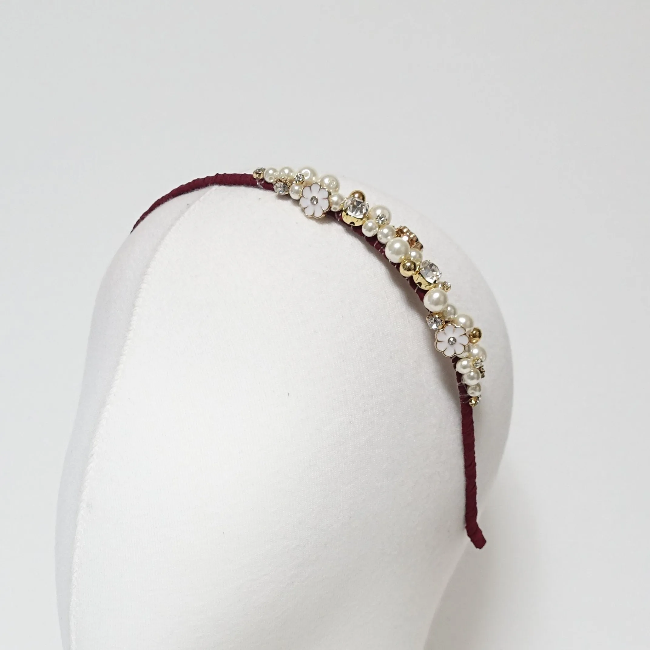 rhinestone pearl beaded headband thin decorated elegant fashion hairband
