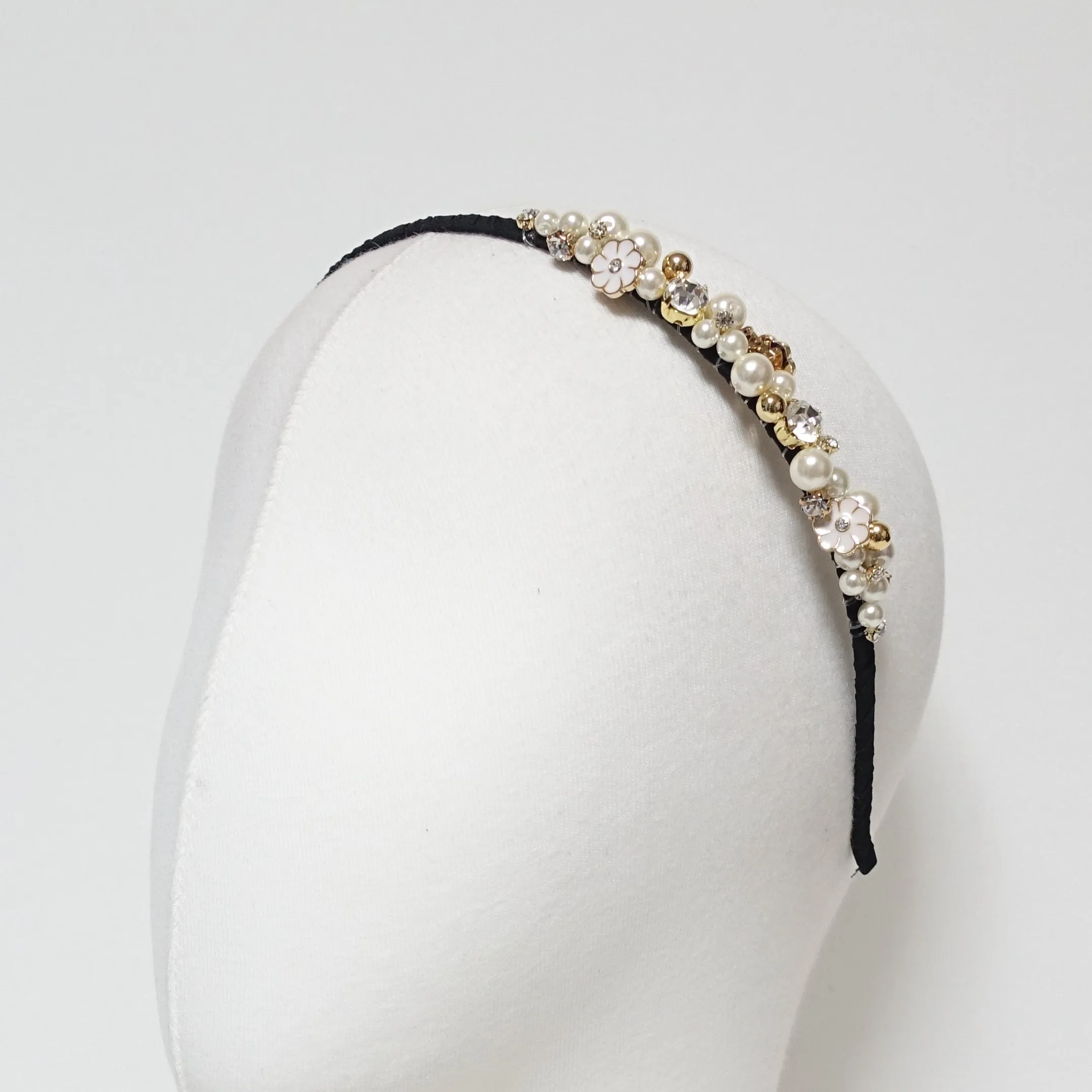 rhinestone pearl beaded headband thin decorated elegant fashion hairband