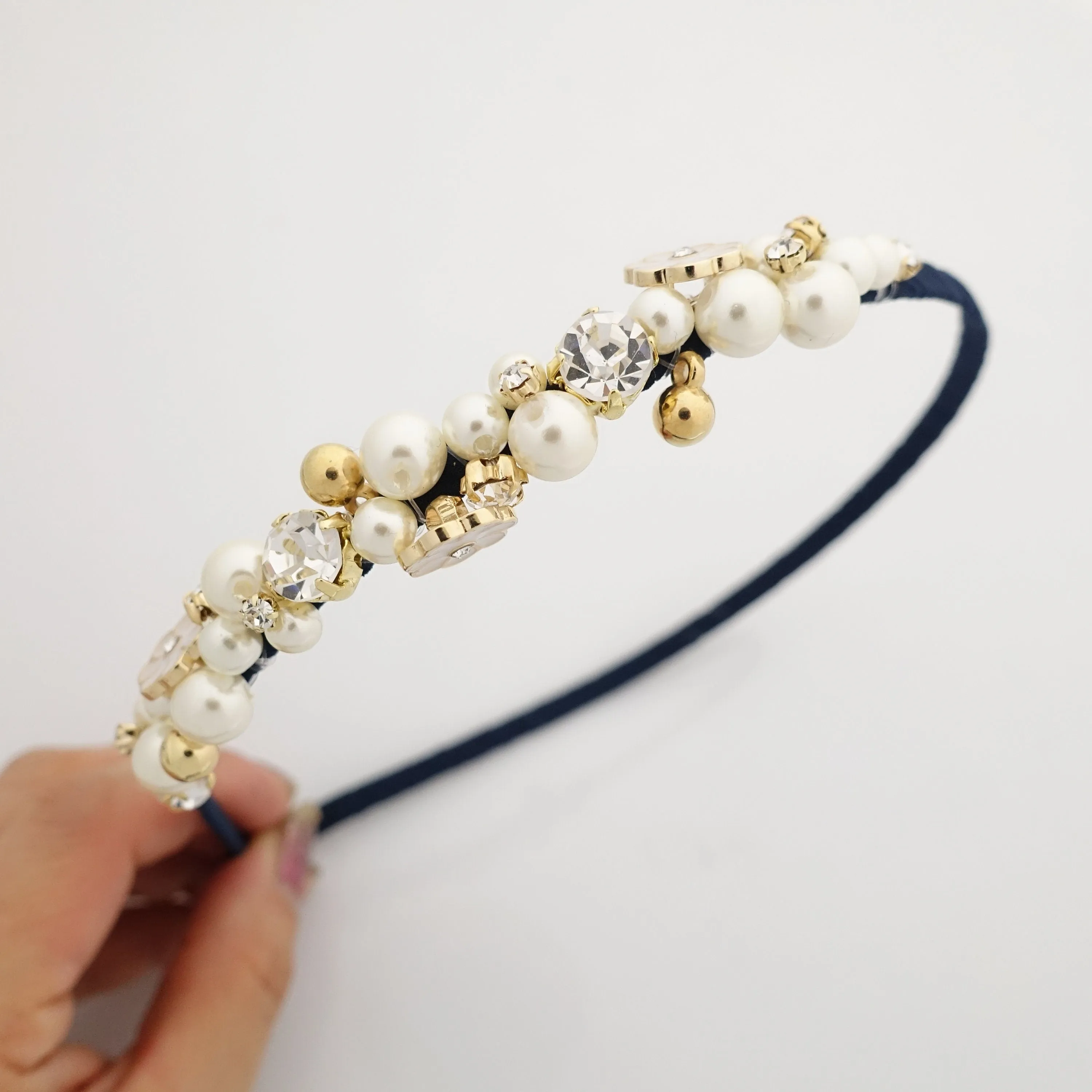 rhinestone pearl beaded headband thin decorated elegant fashion hairband