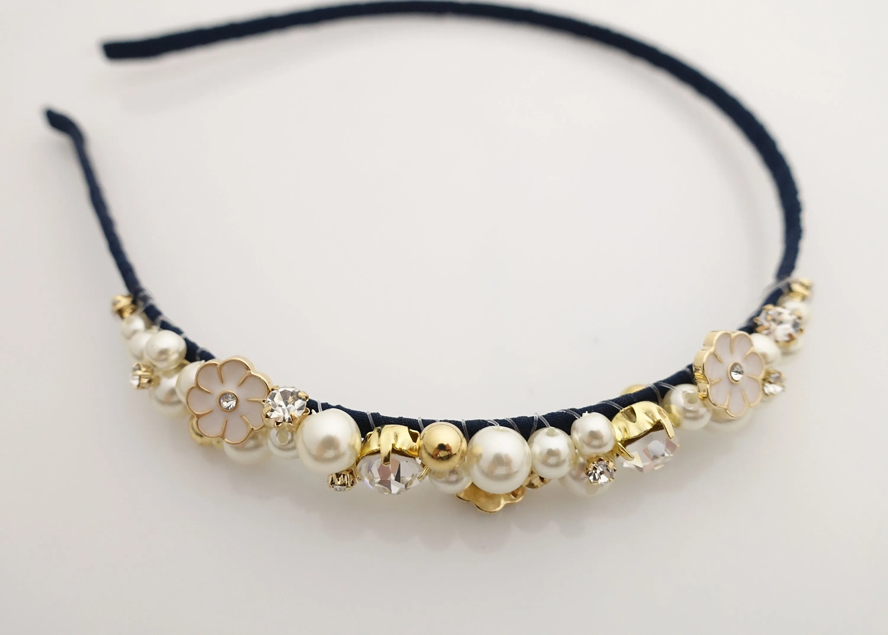 rhinestone pearl beaded headband thin decorated elegant fashion hairband