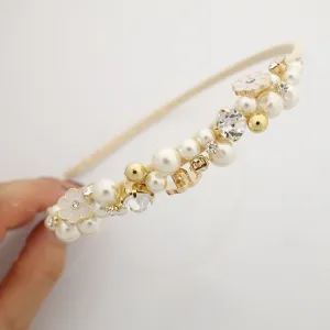 rhinestone pearl beaded headband thin decorated elegant fashion hairband