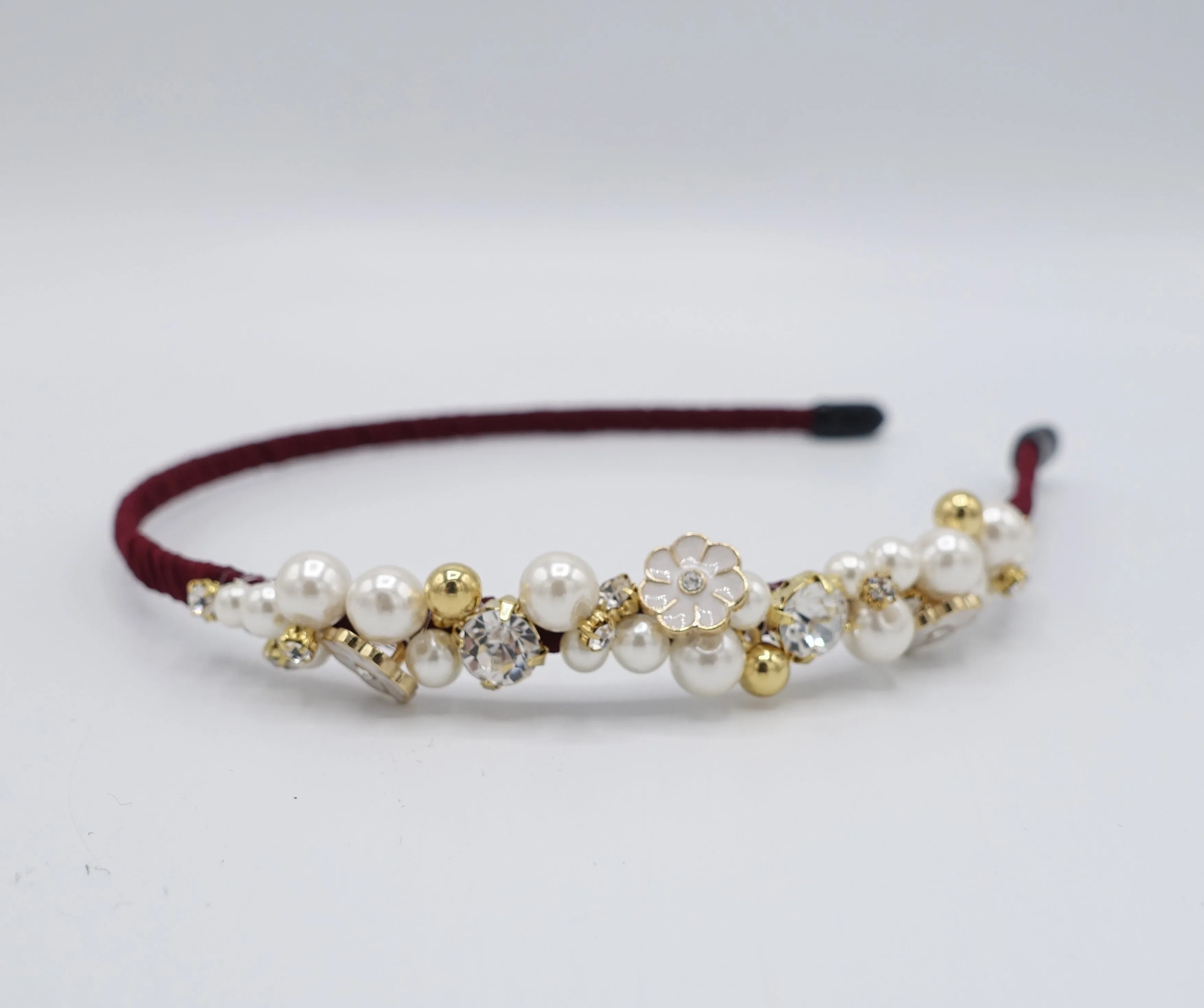 rhinestone pearl beaded headband thin decorated elegant fashion hairband