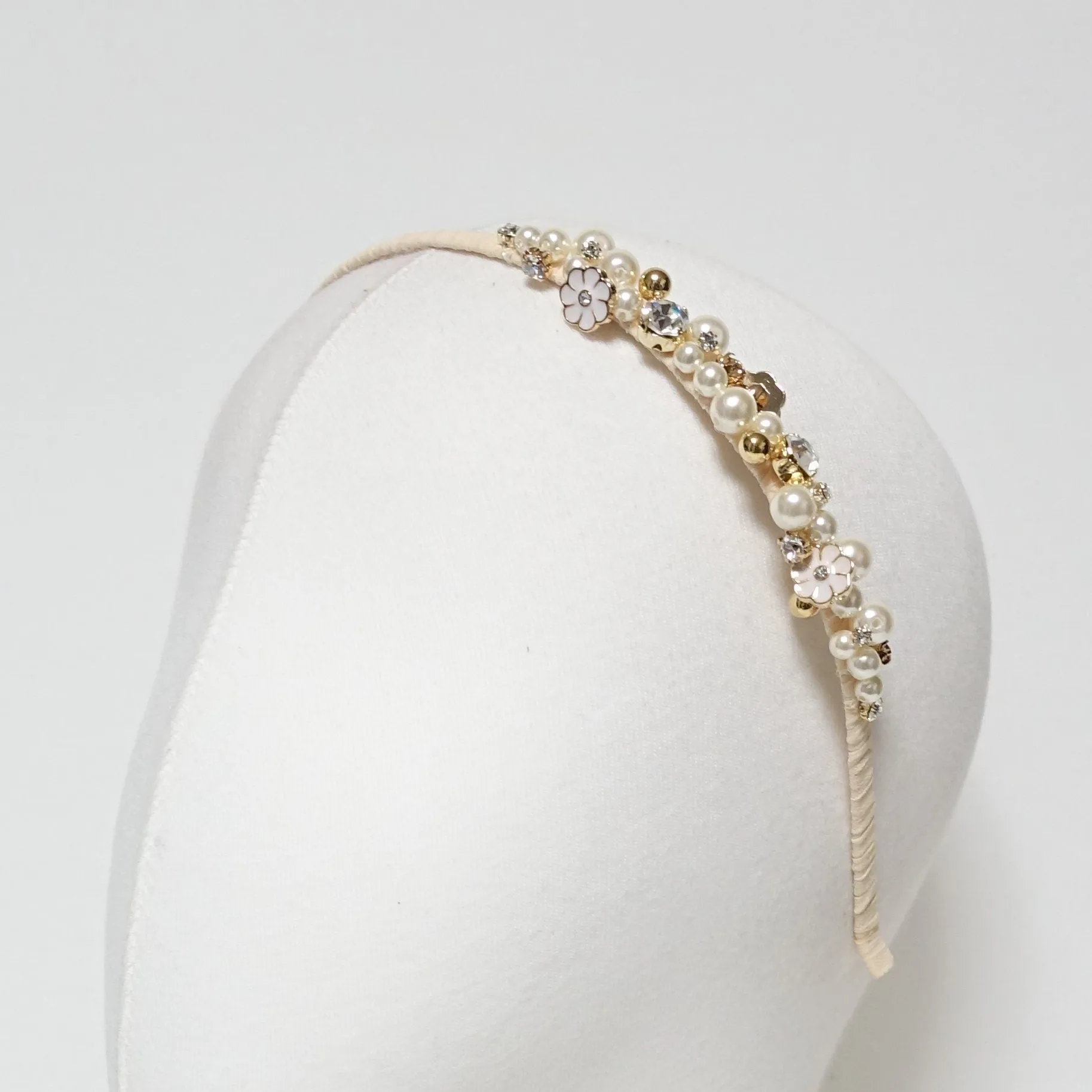 rhinestone pearl beaded headband thin decorated elegant fashion hairband