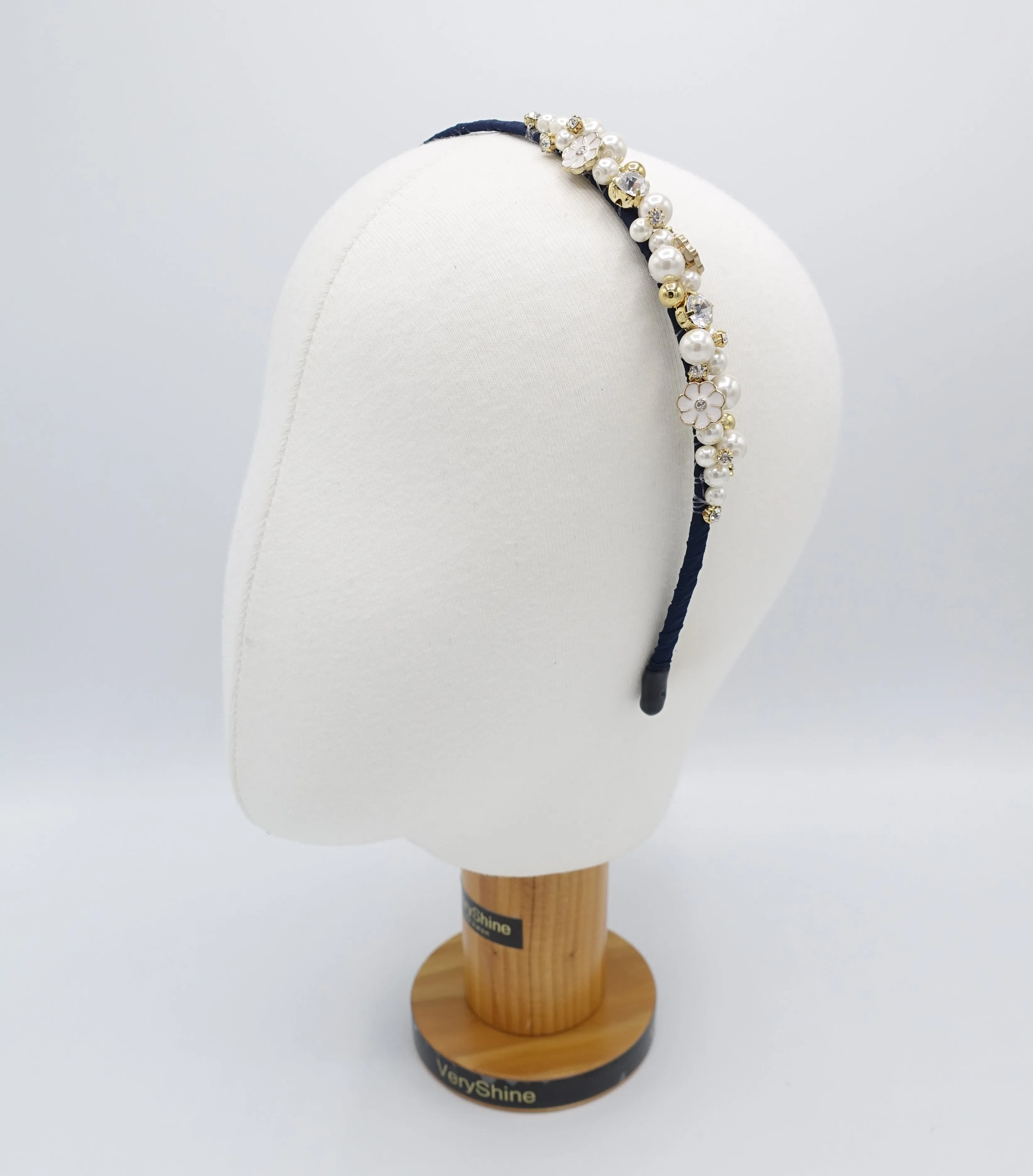 rhinestone pearl beaded headband thin decorated elegant fashion hairband