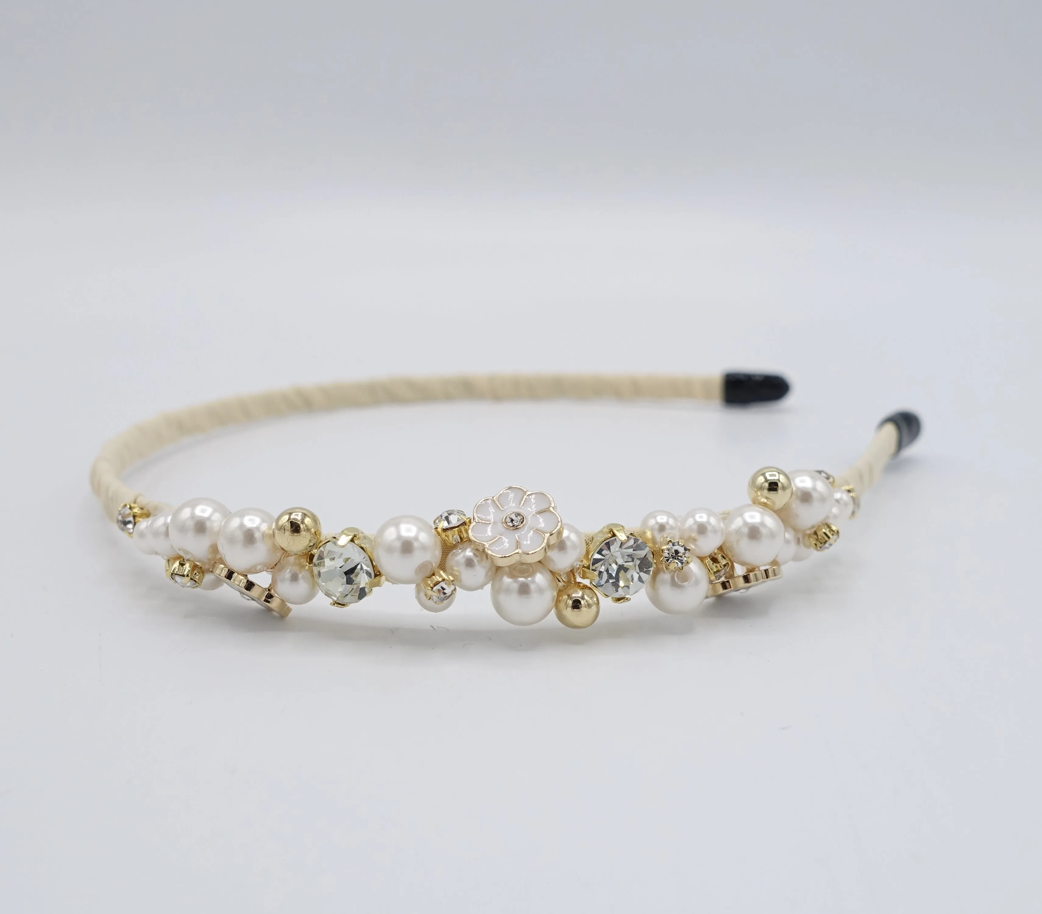 rhinestone pearl beaded headband thin decorated elegant fashion hairband