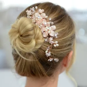 Rose Gold, Pearl & Crystal Spray Hair Comb