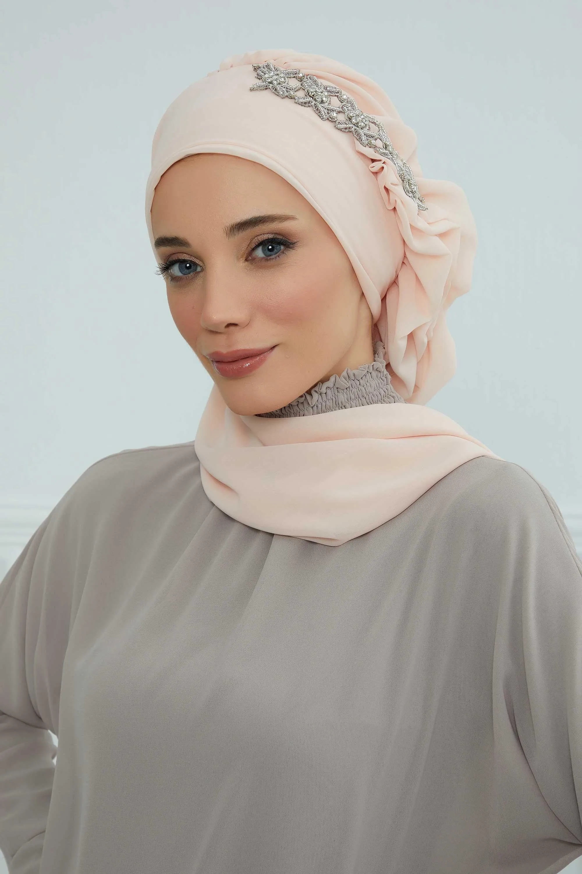 Side Frilled Instant Turban Chiffon Scarf Head Turbans with Unique Accessory For Women Headwear Stylish Elegant Design,HT-100