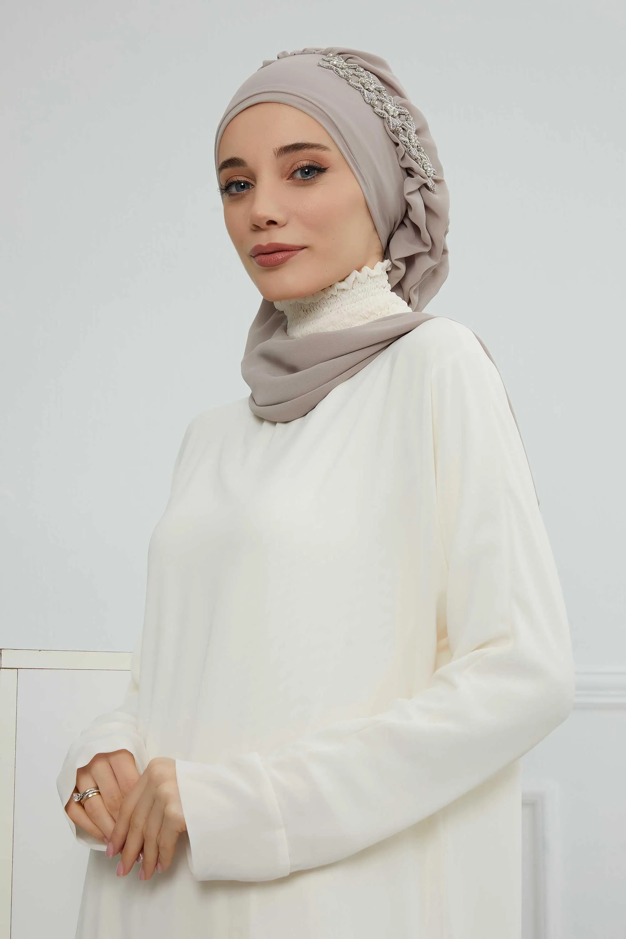 Side Frilled Instant Turban Chiffon Scarf Head Turbans with Unique Accessory For Women Headwear Stylish Elegant Design,HT-100