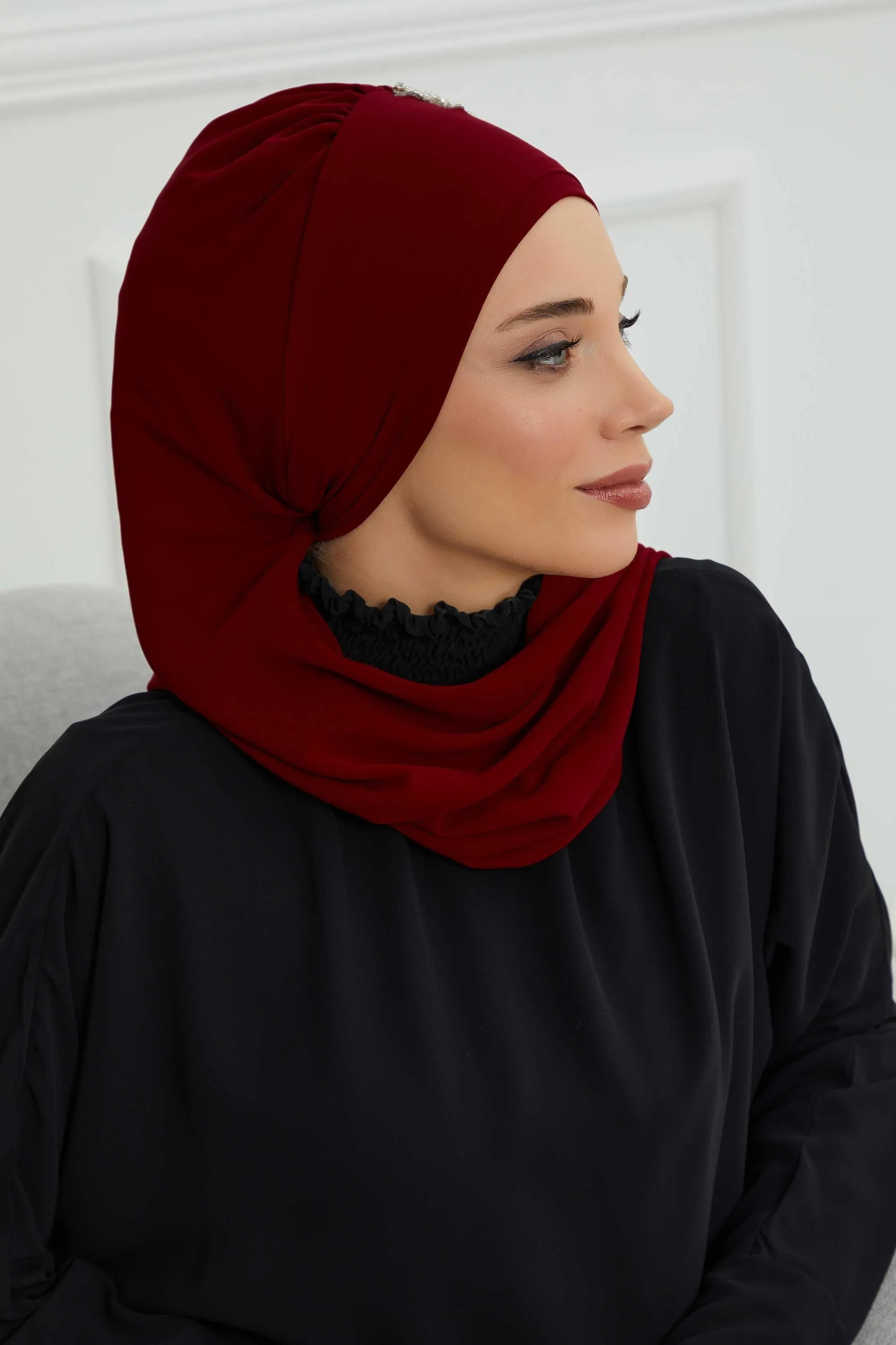 Side Frilled Instant Turban Chiffon Scarf Head Turbans with Unique Accessory For Women Headwear Stylish Elegant Design,HT-100