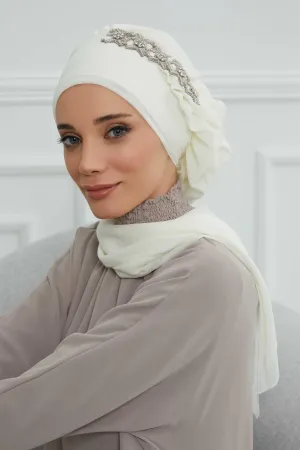 Side Frilled Instant Turban Chiffon Scarf Head Turbans with Unique Accessory For Women Headwear Stylish Elegant Design,HT-100