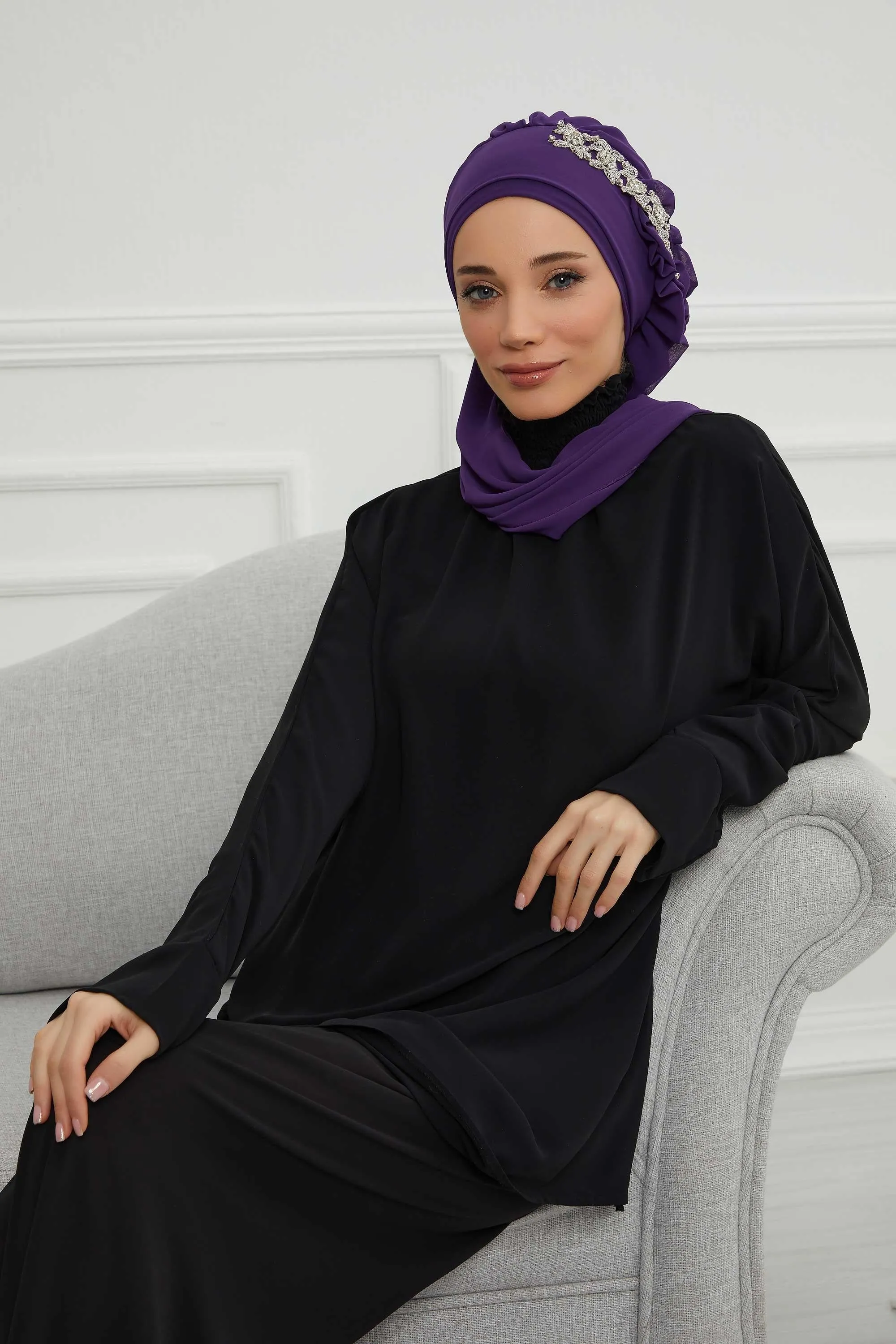 Side Frilled Instant Turban Chiffon Scarf Head Turbans with Unique Accessory For Women Headwear Stylish Elegant Design,HT-100