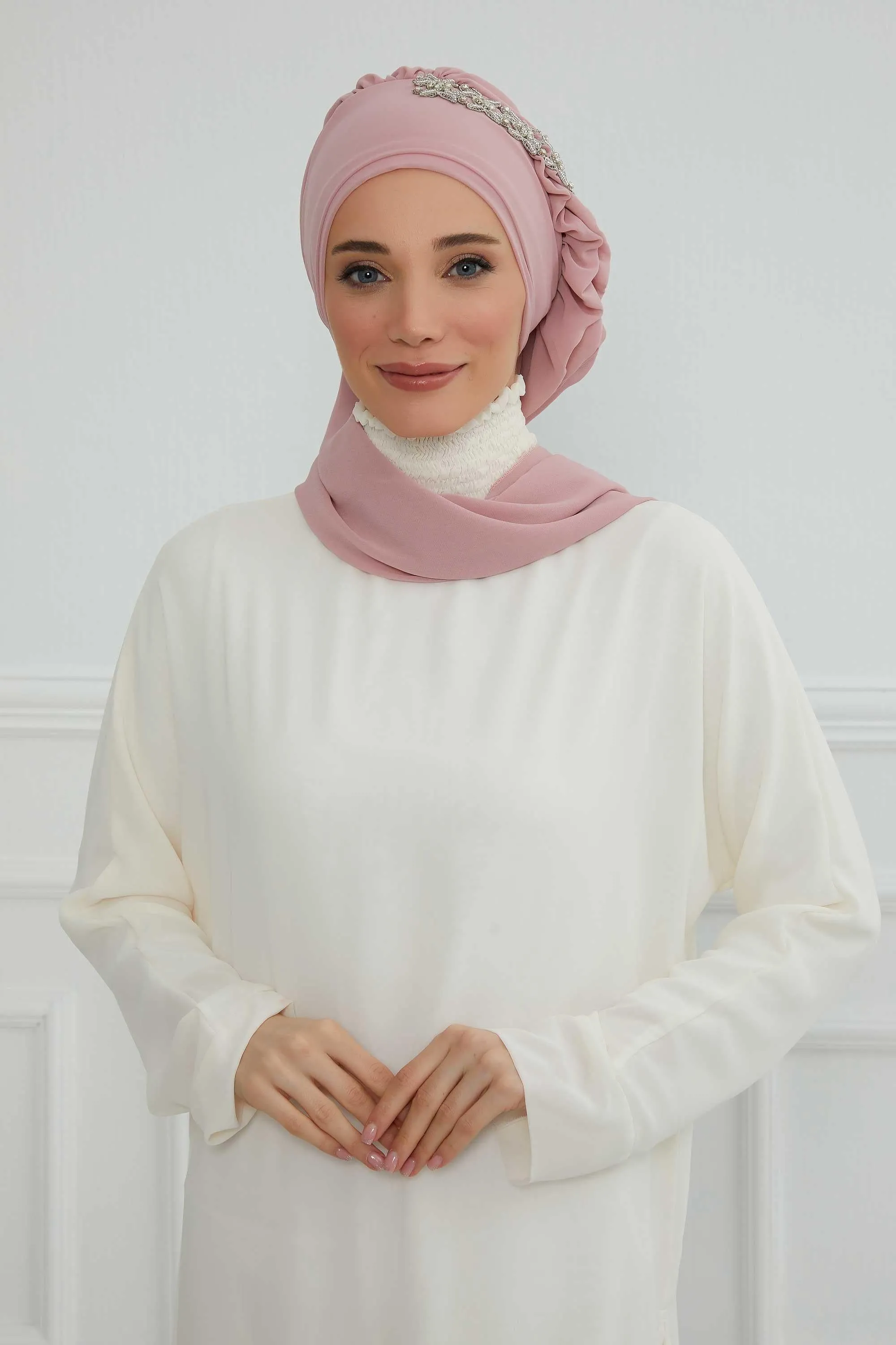 Side Frilled Instant Turban Chiffon Scarf Head Turbans with Unique Accessory For Women Headwear Stylish Elegant Design,HT-100