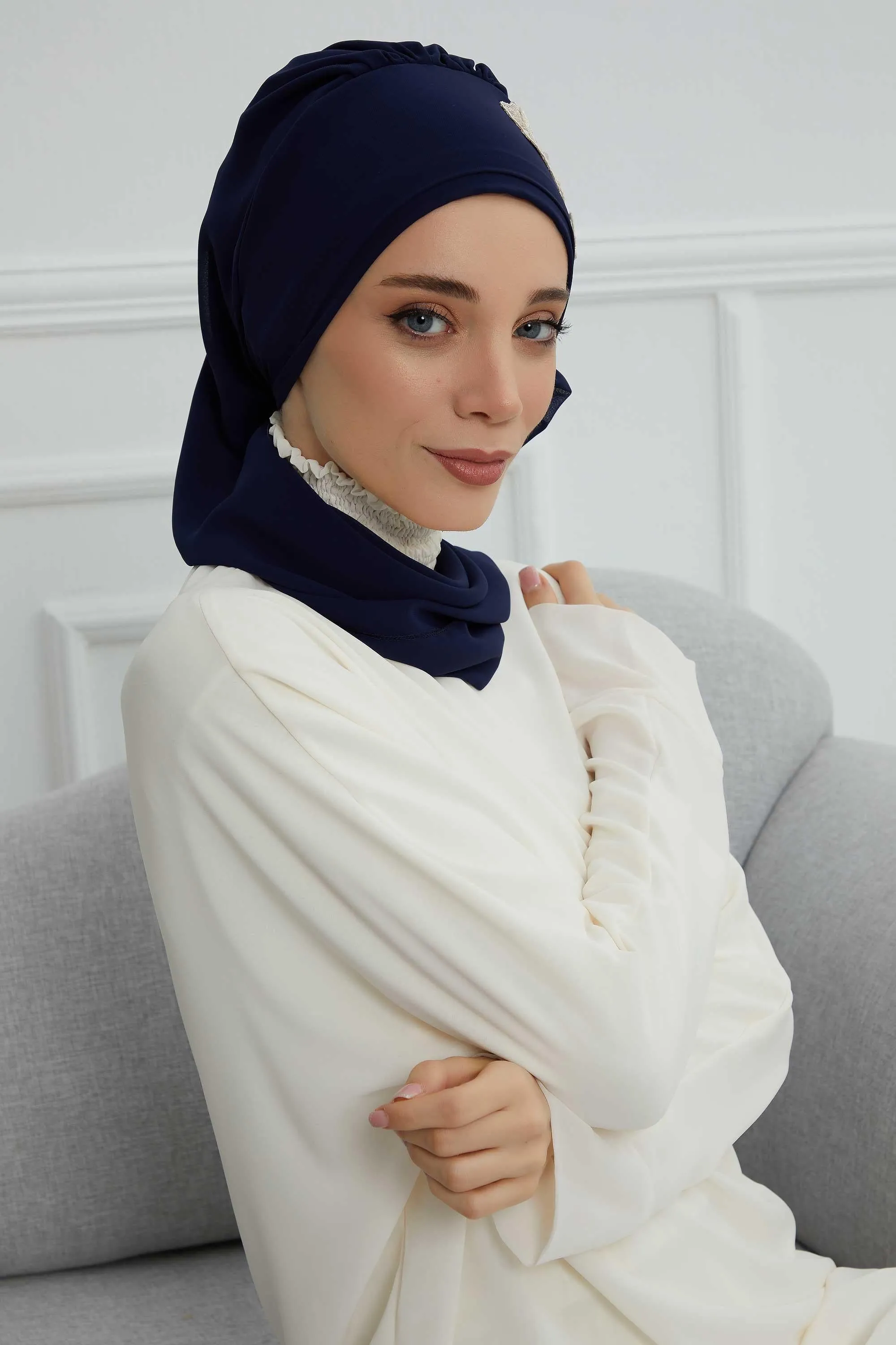 Side Frilled Instant Turban Chiffon Scarf Head Turbans with Unique Flower Accessory For Women Headwear Stylish Elegant Design,HT-102