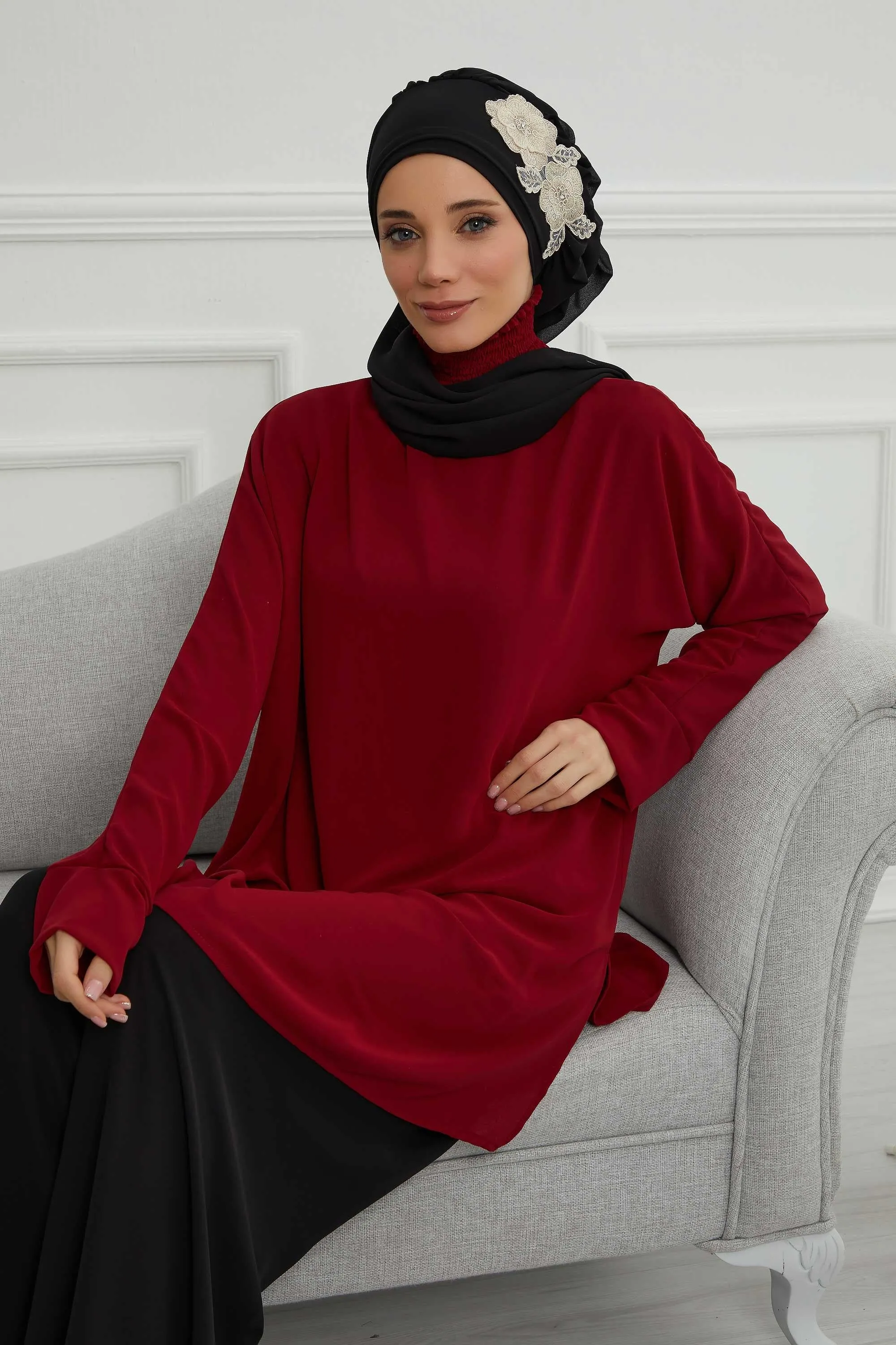Side Frilled Instant Turban Chiffon Scarf Head Turbans with Unique Flower Accessory For Women Headwear Stylish Elegant Design,HT-102