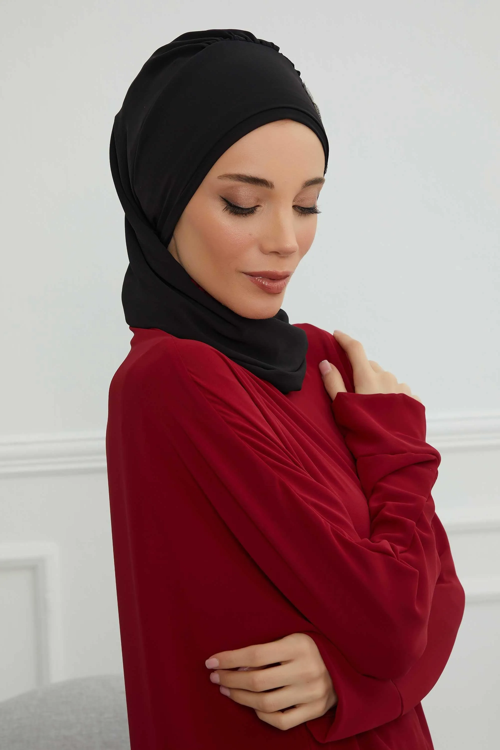 Side Frilled Instant Turban Chiffon Scarf Head Turbans with Unique Flower Accessory For Women Headwear Stylish Elegant Design,HT-102