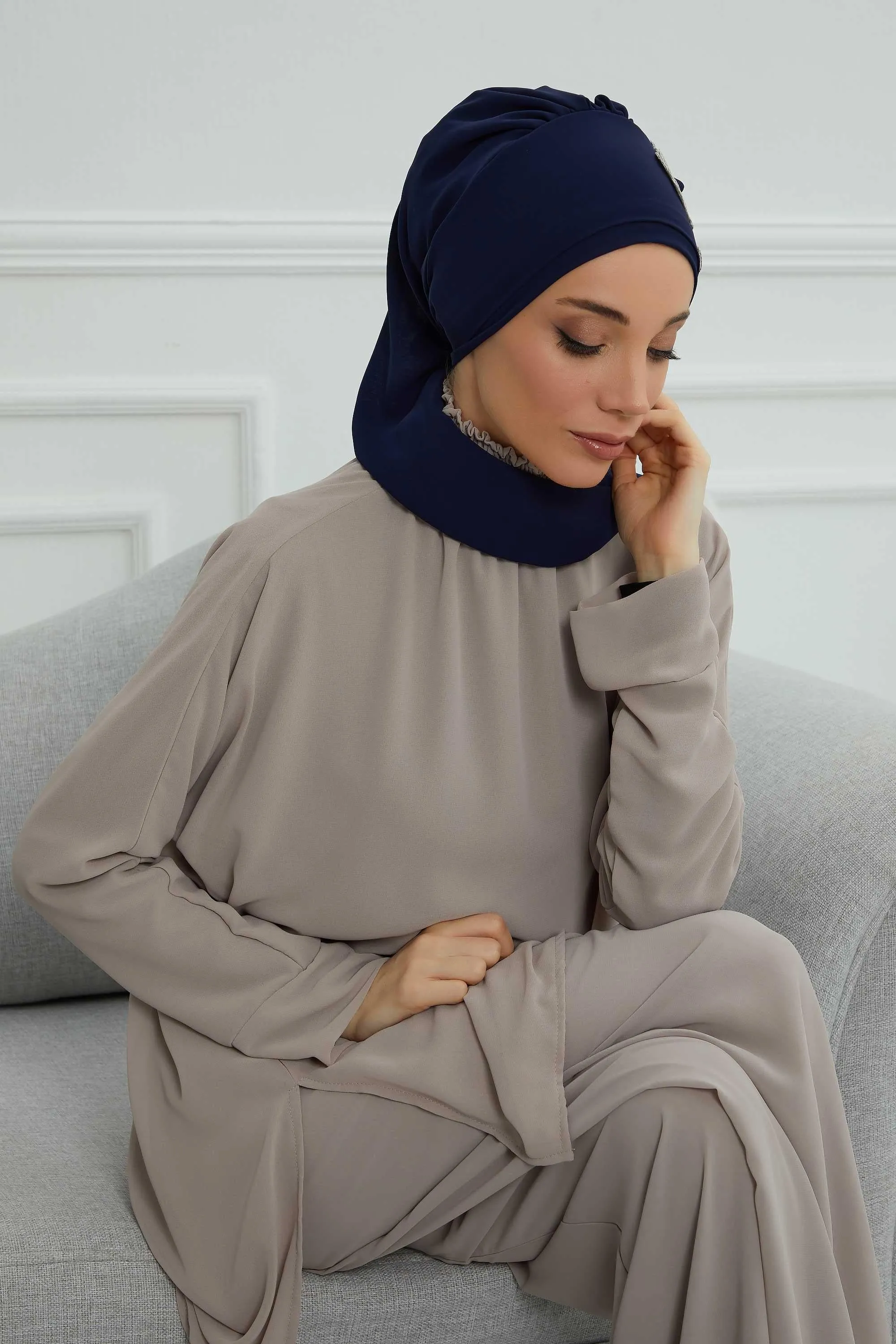 Side Frilled Instant Turban Chiffon Scarf Head Turbans with Unique Flower Accessory For Women Headwear Stylish Elegant Design,HT-102