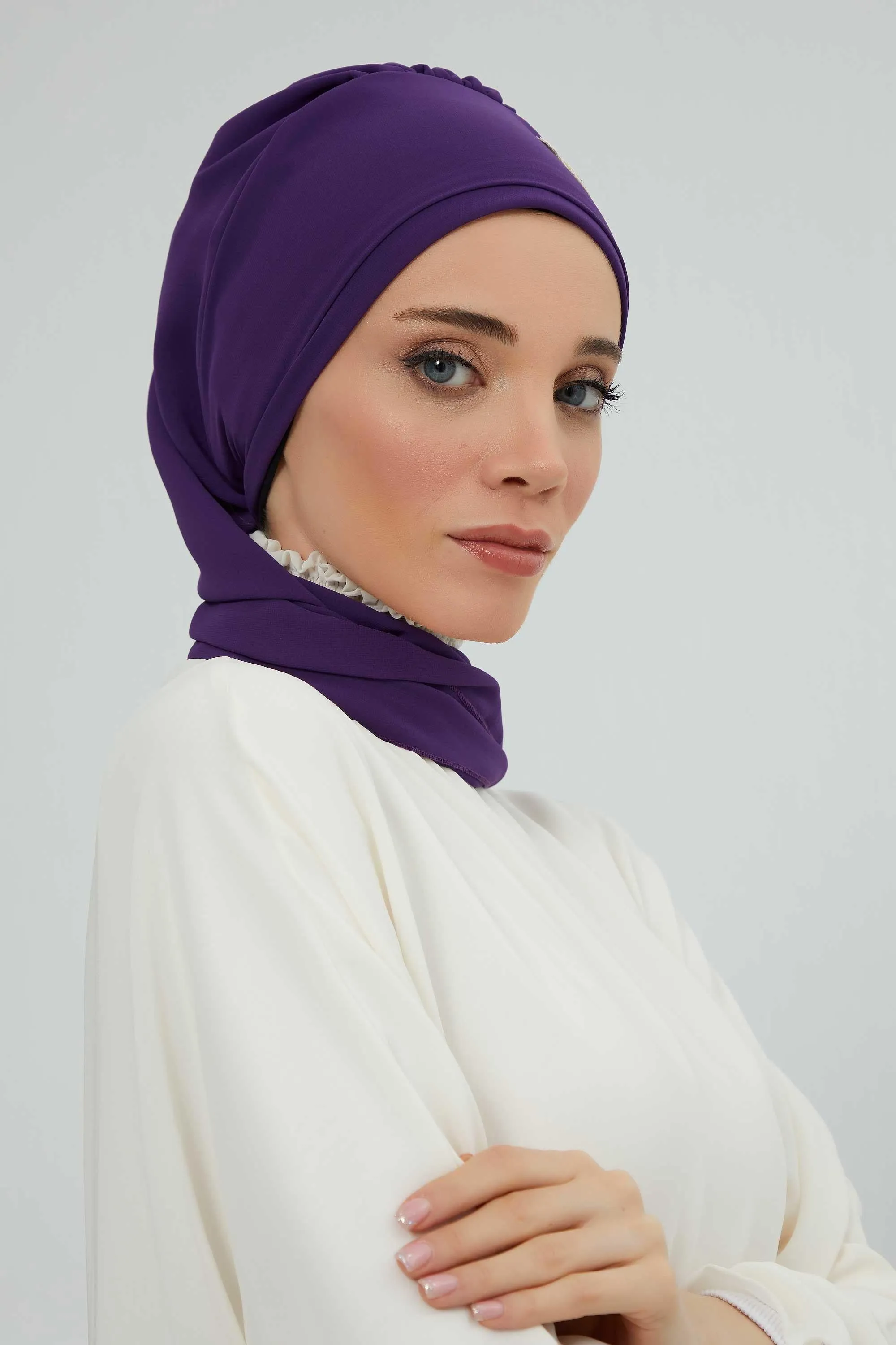 Side Frilled Instant Turban Chiffon Scarf Head Turbans with Unique Flower Accessory For Women Headwear Stylish Elegant Design,HT-102