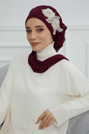 Side Frilled Instant Turban Chiffon Scarf Head Turbans with Unique Flower Accessory For Women Headwear Stylish Elegant Design,HT-102