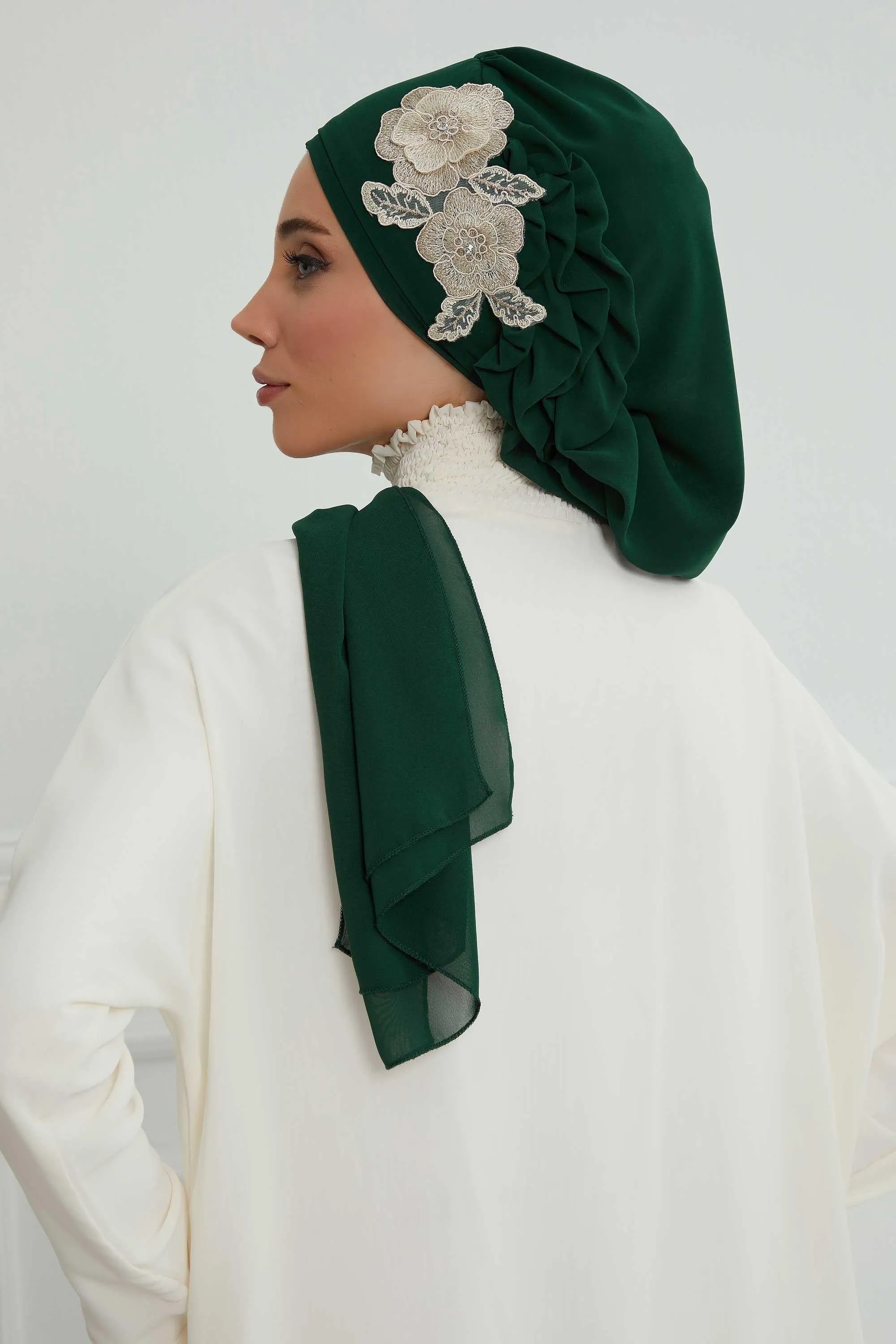 Side Frilled Instant Turban Chiffon Scarf Head Turbans with Unique Flower Accessory For Women Headwear Stylish Elegant Design,HT-102