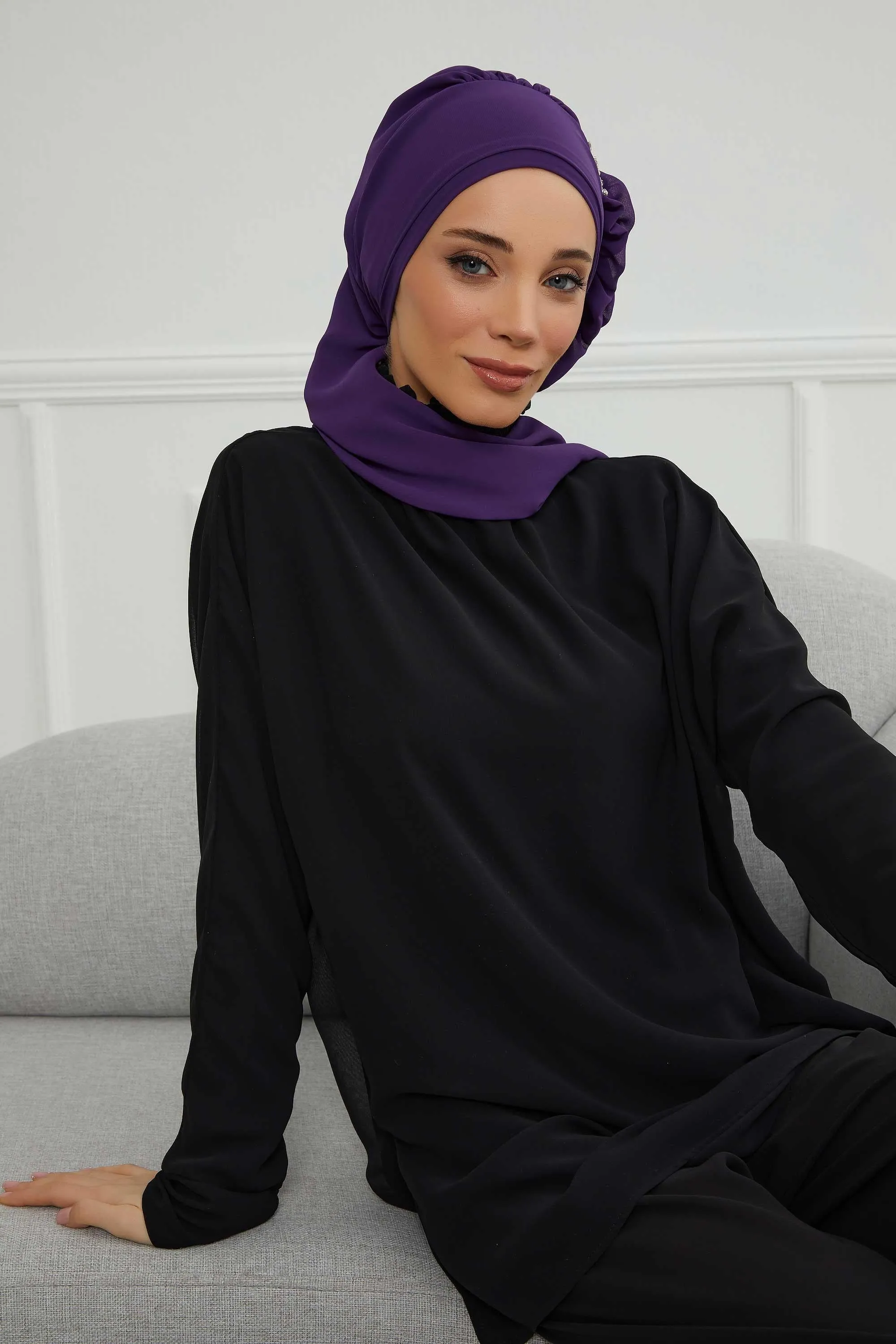 Side Frilled Instant Turban Cotton Scarf Head Turbans with Unique Jewellery Stone Accessory For Women Headwear Stylish Elegant Design,HT-106
