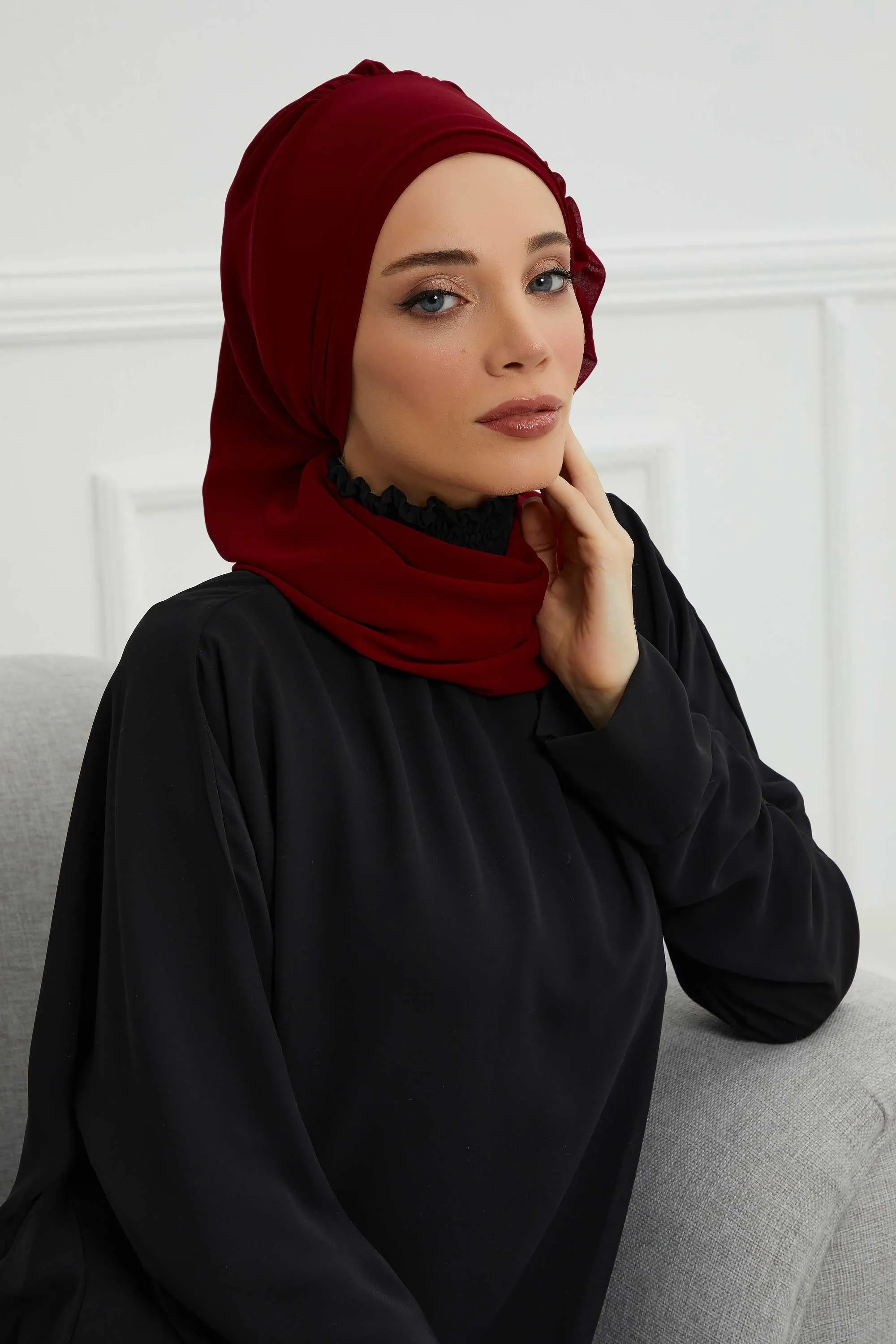 Side Frilled Instant Turban Cotton Scarf Head Turbans with Unique Jewellery Stone Accessory For Women Headwear Stylish Elegant Design,HT-106