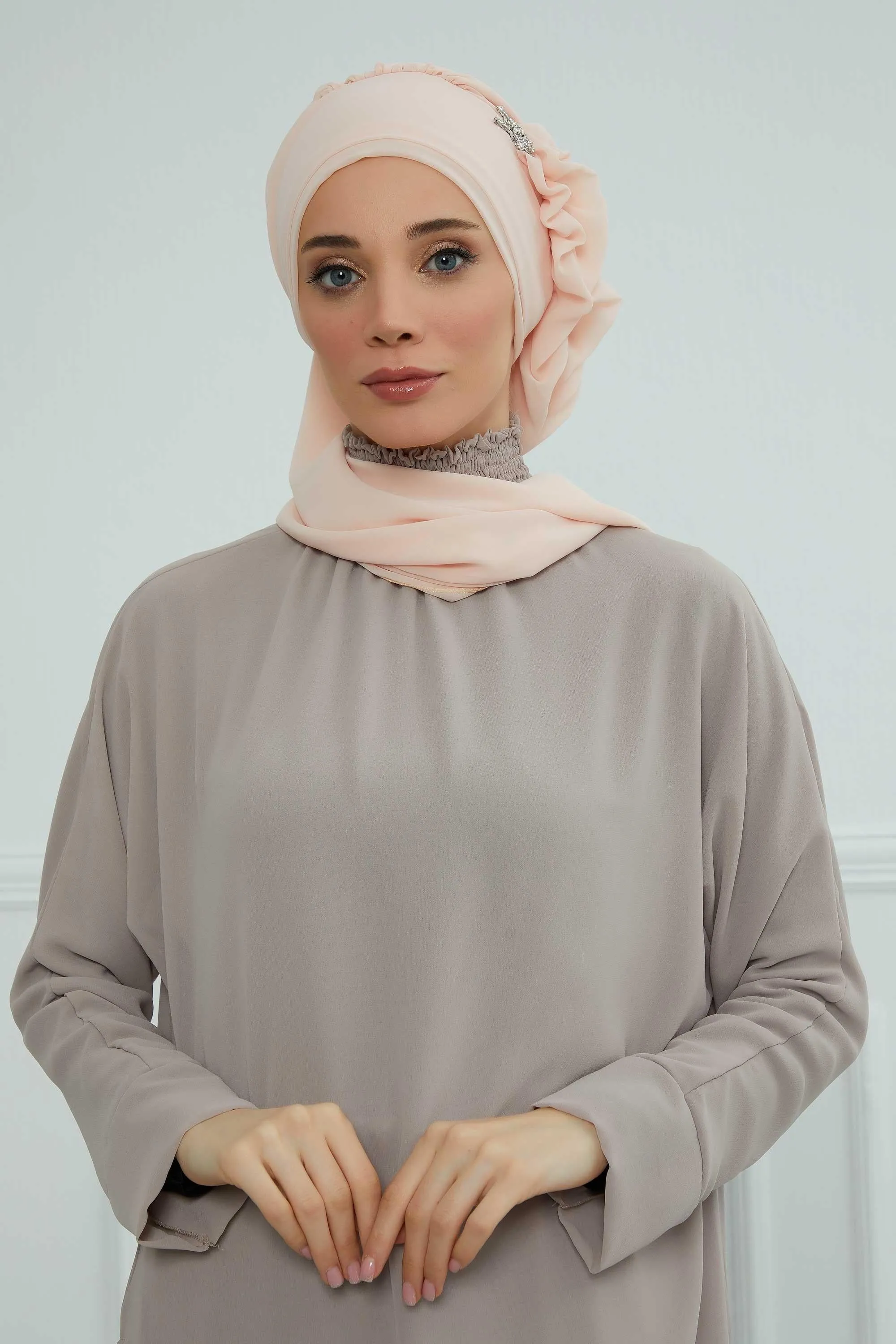 Side Frilled Instant Turban Cotton Scarf Head Turbans with Unique Jewellery Stone Accessory For Women Headwear Stylish Elegant Design,HT-106