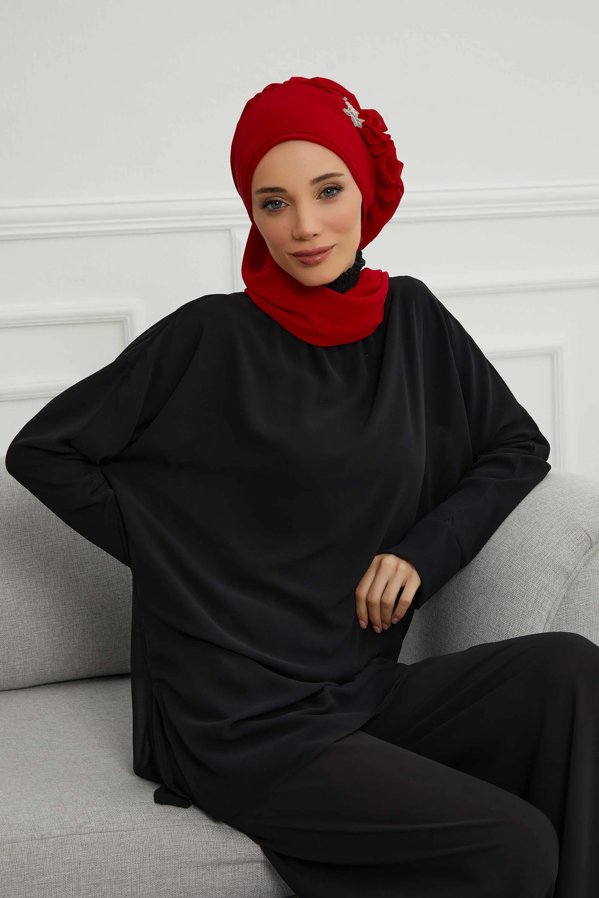 Side Frilled Instant Turban Cotton Scarf Head Turbans with Unique Jewellery Stone Accessory For Women Headwear Stylish Elegant Design,HT-106
