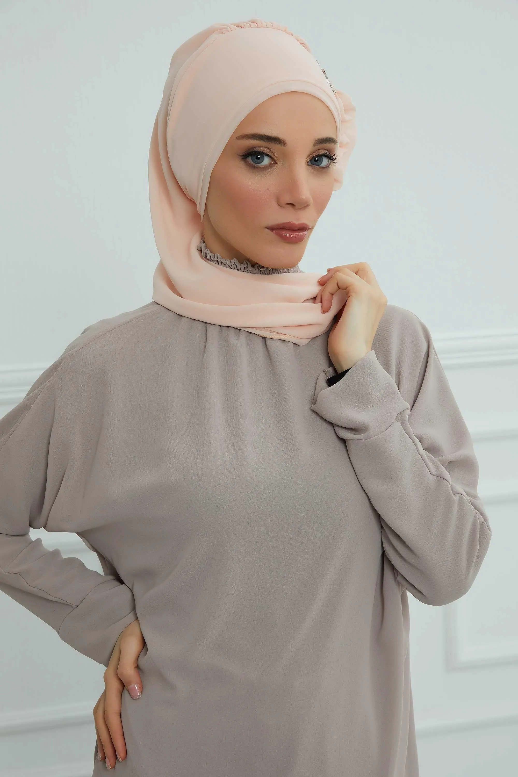Side Frilled Instant Turban Cotton Scarf Head Turbans with Unique Jewellery Stone Accessory For Women Headwear Stylish Elegant Design,HT-106