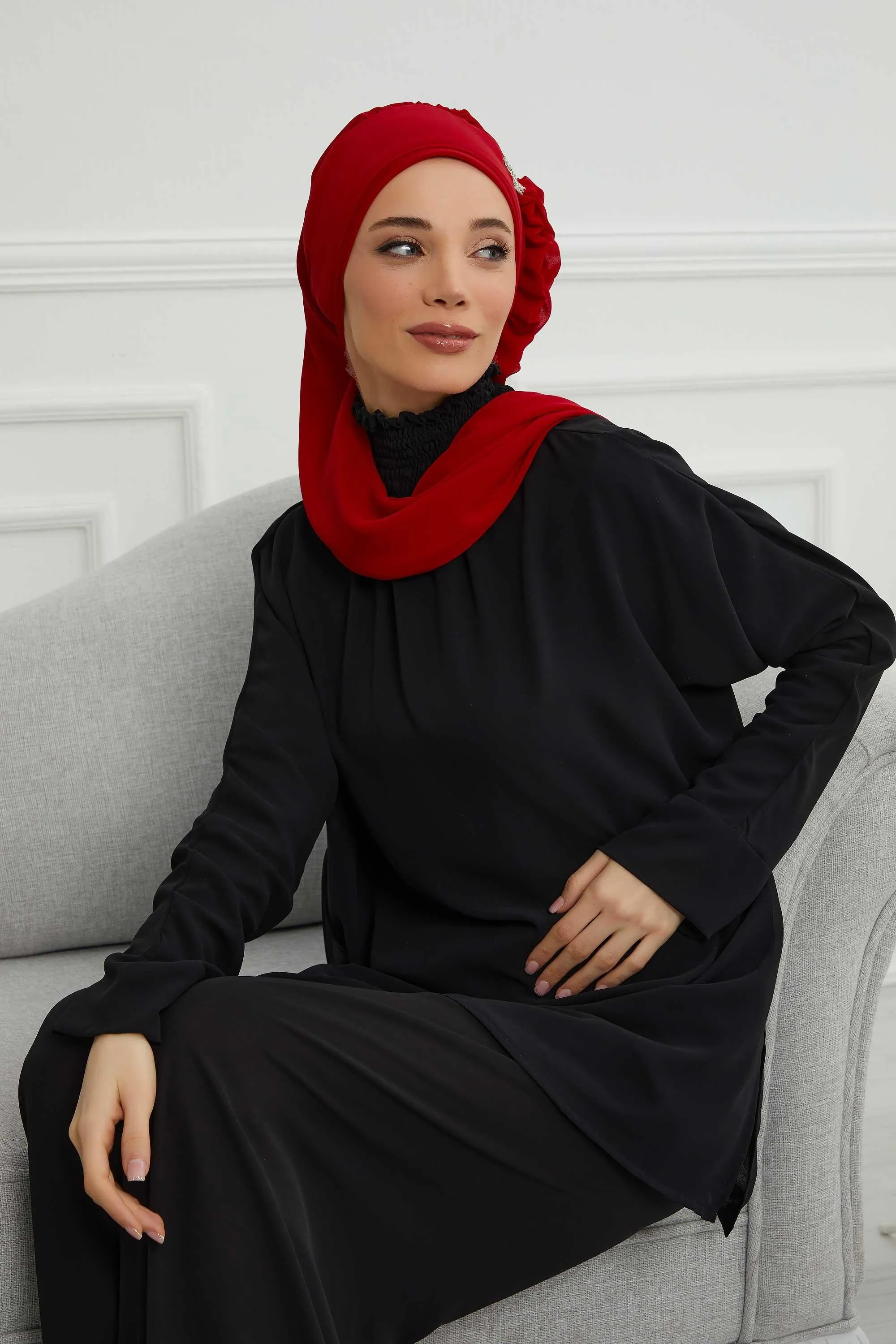 Side Frilled Instant Turban Cotton Scarf Head Turbans with Unique Jewellery Stone Accessory For Women Headwear Stylish Elegant Design,HT-106