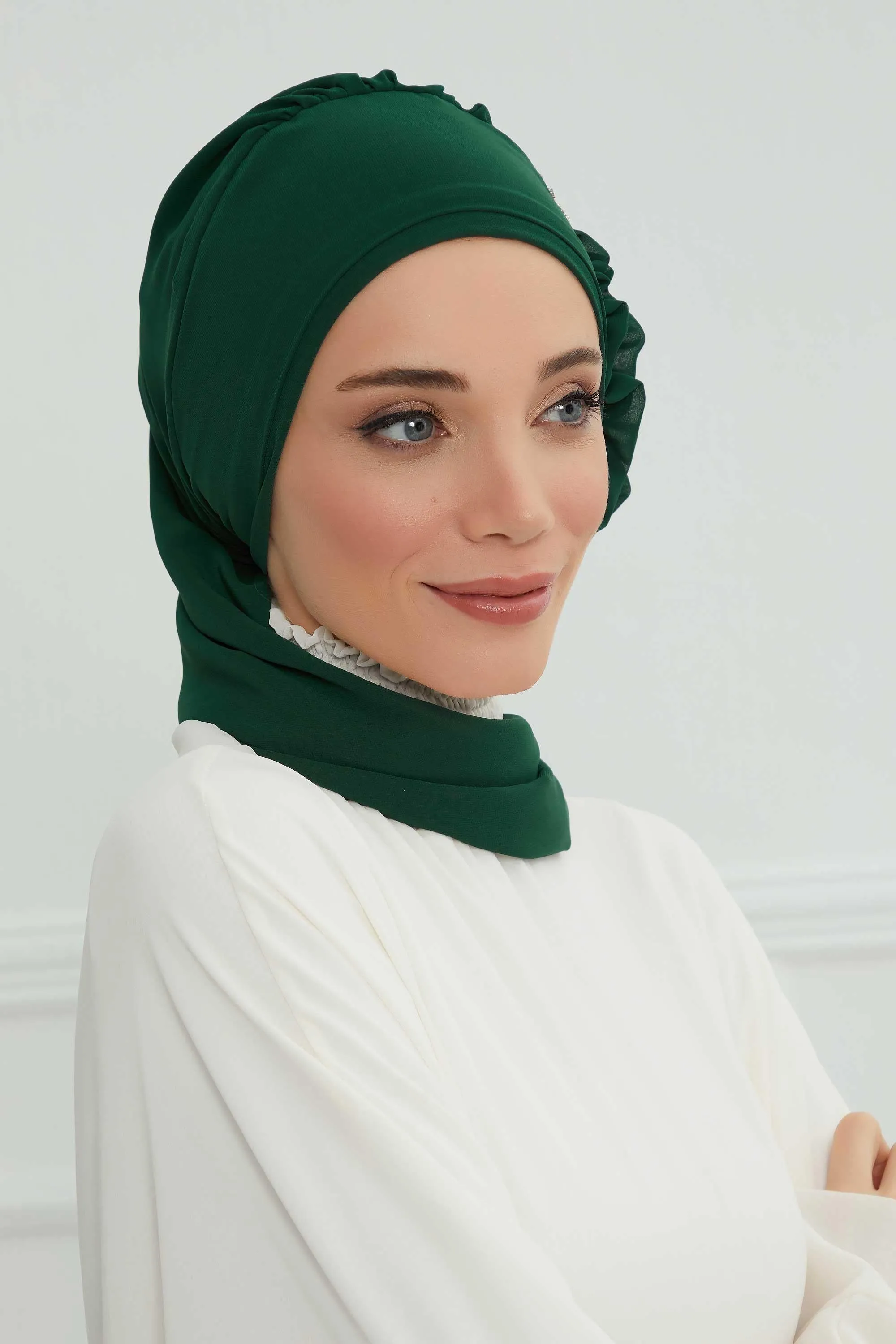 Side Frilled Instant Turban Cotton Scarf Head Turbans with Unique Jewellery Stone Accessory For Women Headwear Stylish Elegant Design,HT-106