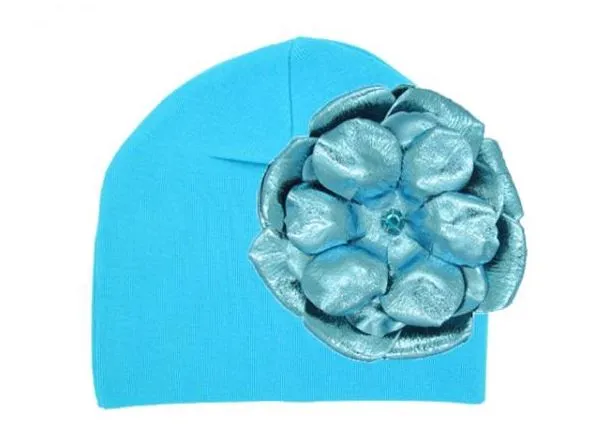 Teal Cotton Hat with Metallic Teal Rose