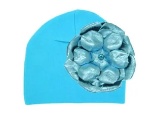 Teal Cotton Hat with Metallic Teal Rose