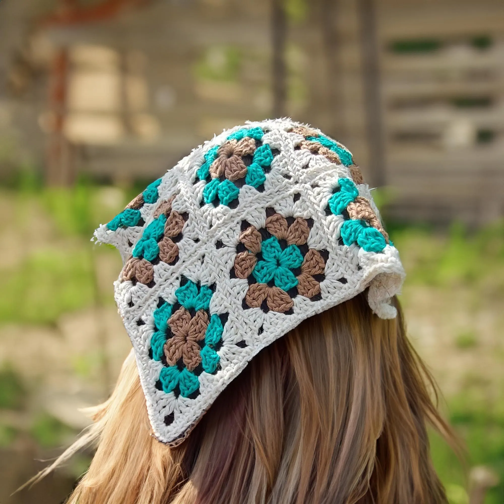 Teal Sand Granny Square Kerchief