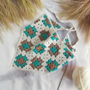 Teal Sand Granny Square Kerchief