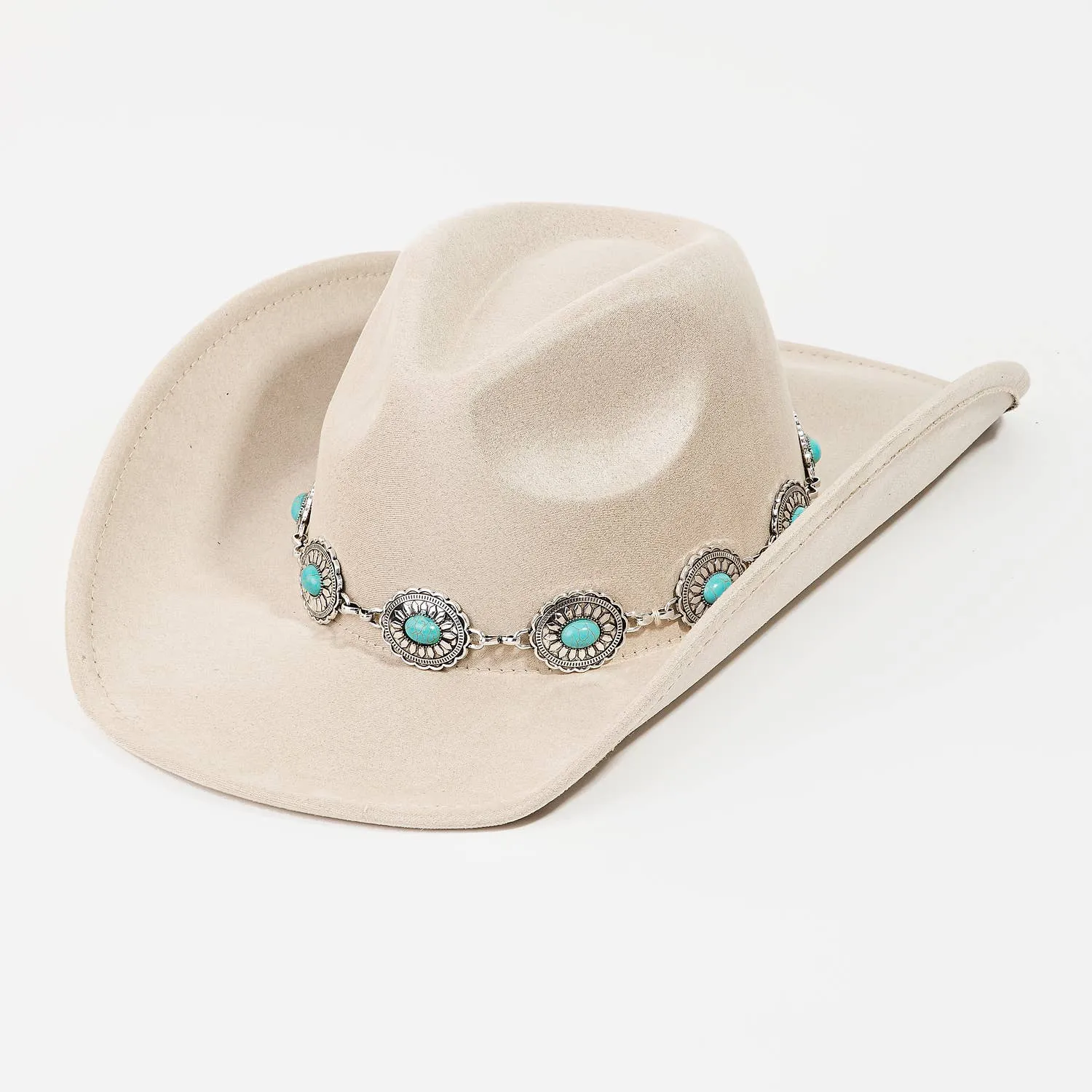 Turquoise Oval Stone Strap Cowboy Hat