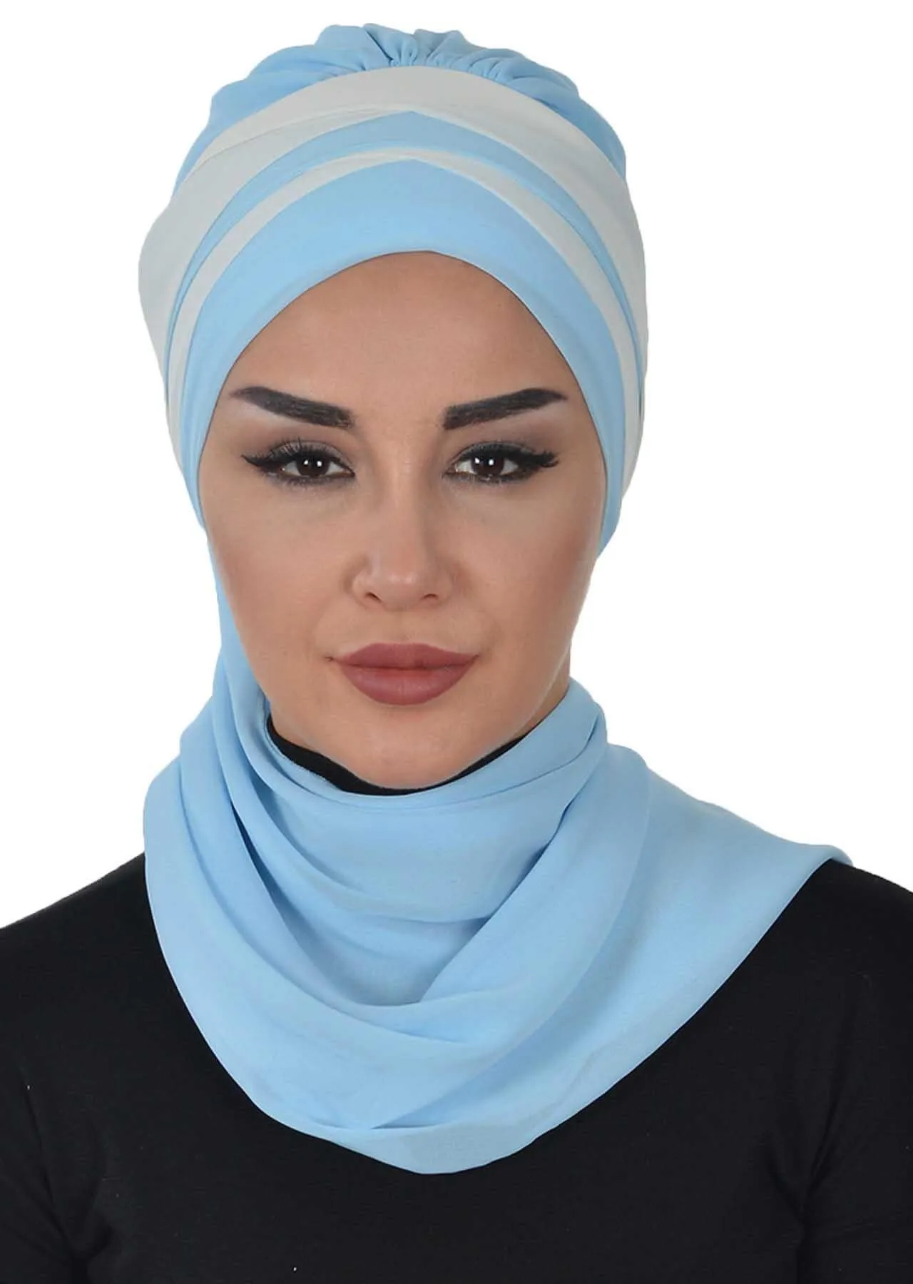 Two Colors Instant Turban Lightweight Multicolor Chiffon Scarf Head Turbans For Women Headwear Stylish Elegant Design,HT-52