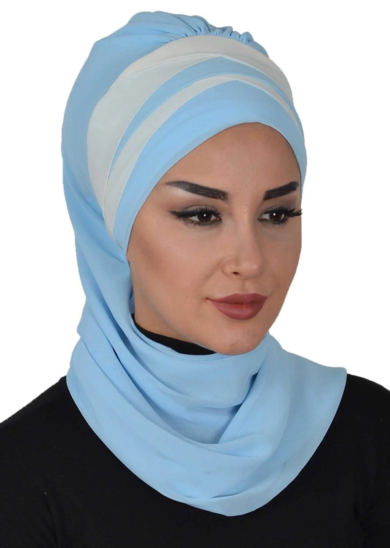 Two Colors Instant Turban Lightweight Multicolor Chiffon Scarf Head Turbans For Women Headwear Stylish Elegant Design,HT-52