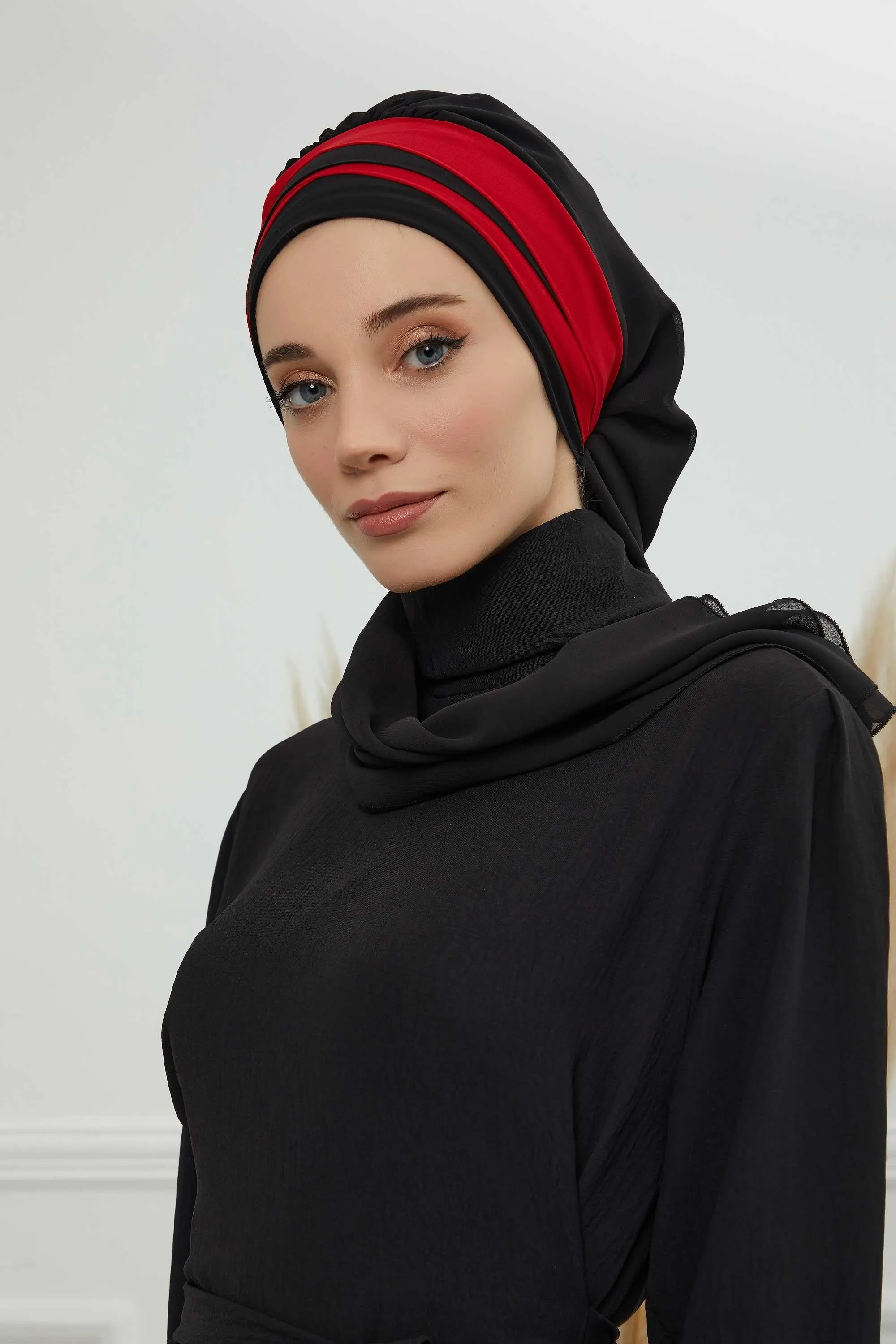 Two Colors Instant Turban Lightweight Multicolor Chiffon Scarf Head Turbans For Women Headwear Stylish Elegant Design,HT-52
