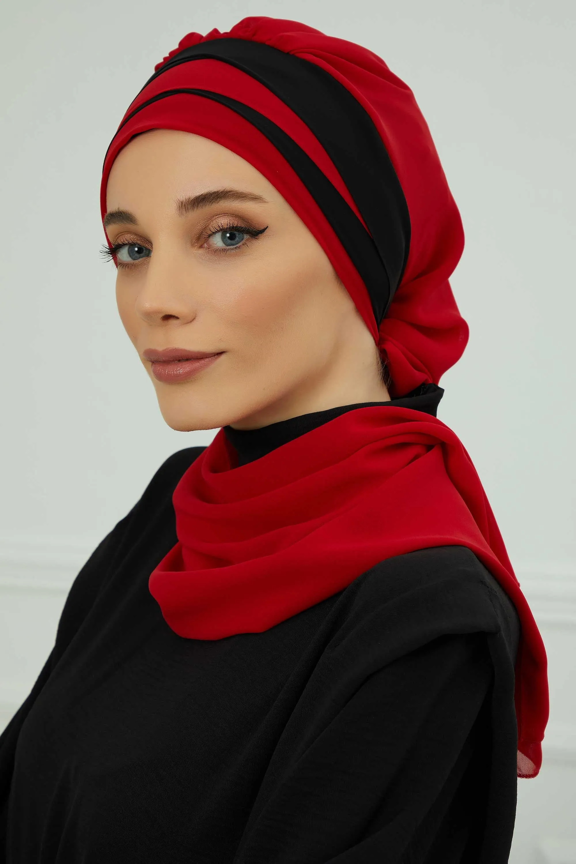 Two Colors Instant Turban Lightweight Multicolor Chiffon Scarf Head Turbans For Women Headwear Stylish Elegant Design,HT-52