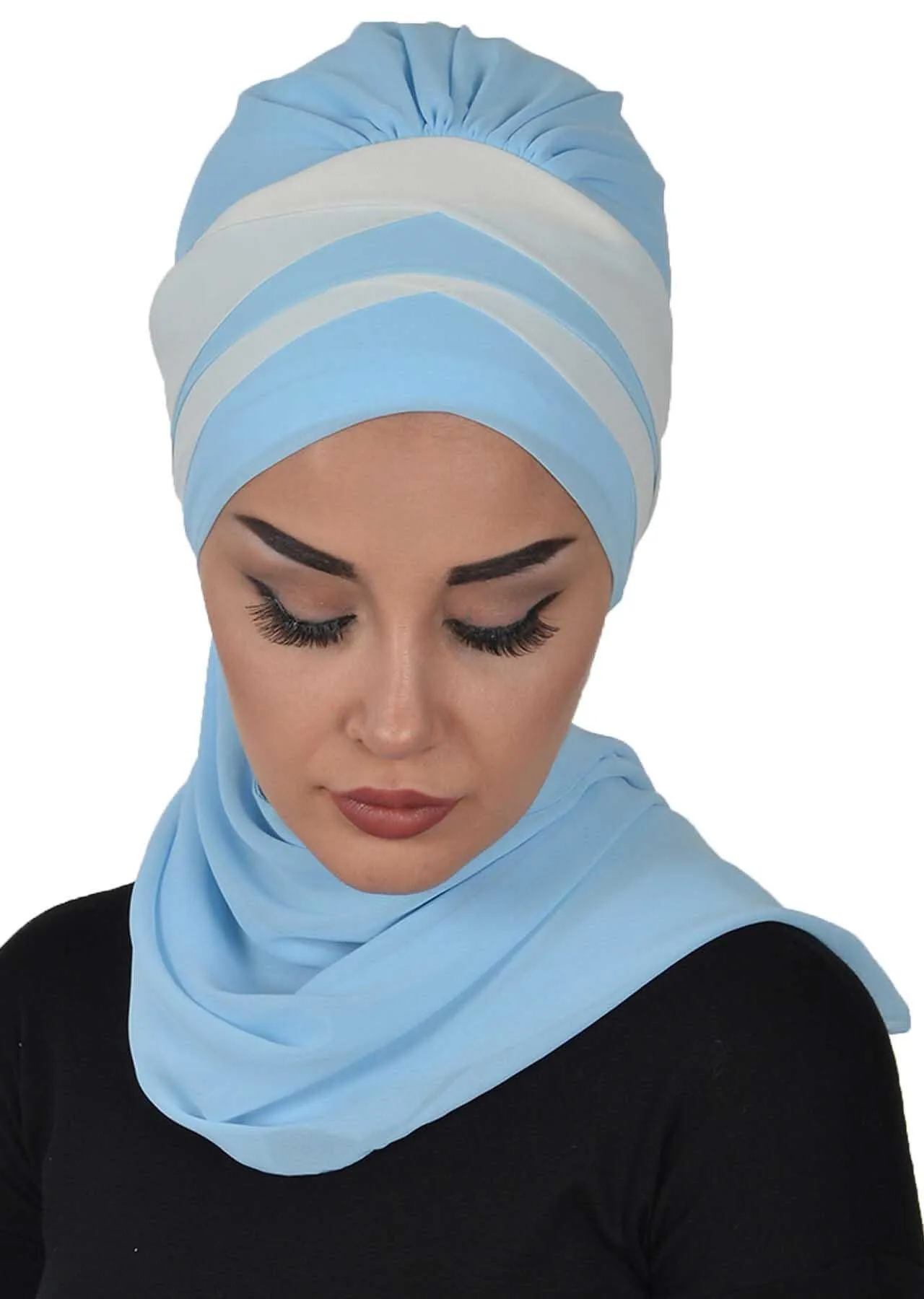 Two Colors Instant Turban Lightweight Multicolor Chiffon Scarf Head Turbans For Women Headwear Stylish Elegant Design,HT-52