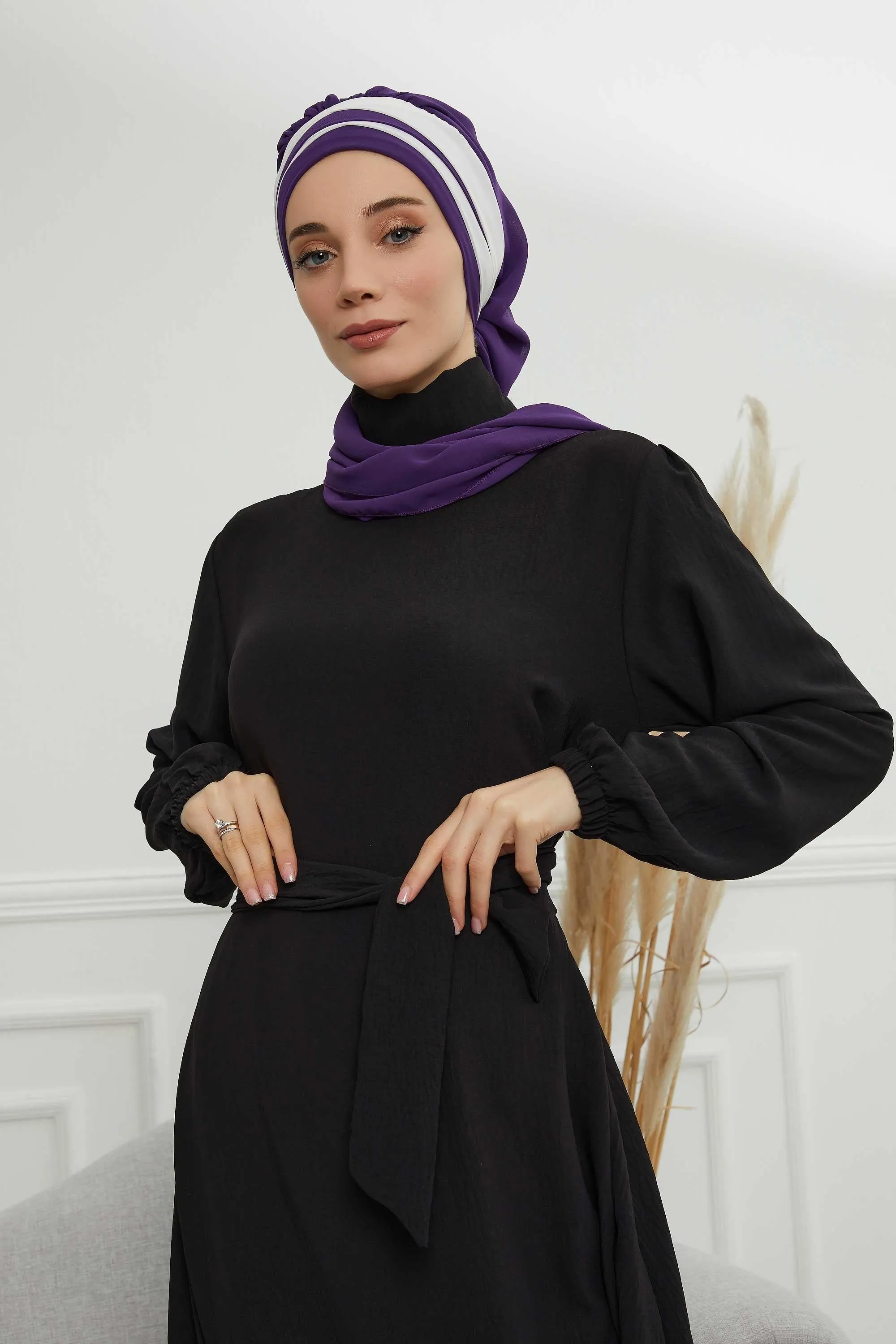 Two Colors Instant Turban Lightweight Multicolor Chiffon Scarf Head Turbans For Women Headwear Stylish Elegant Design,HT-52